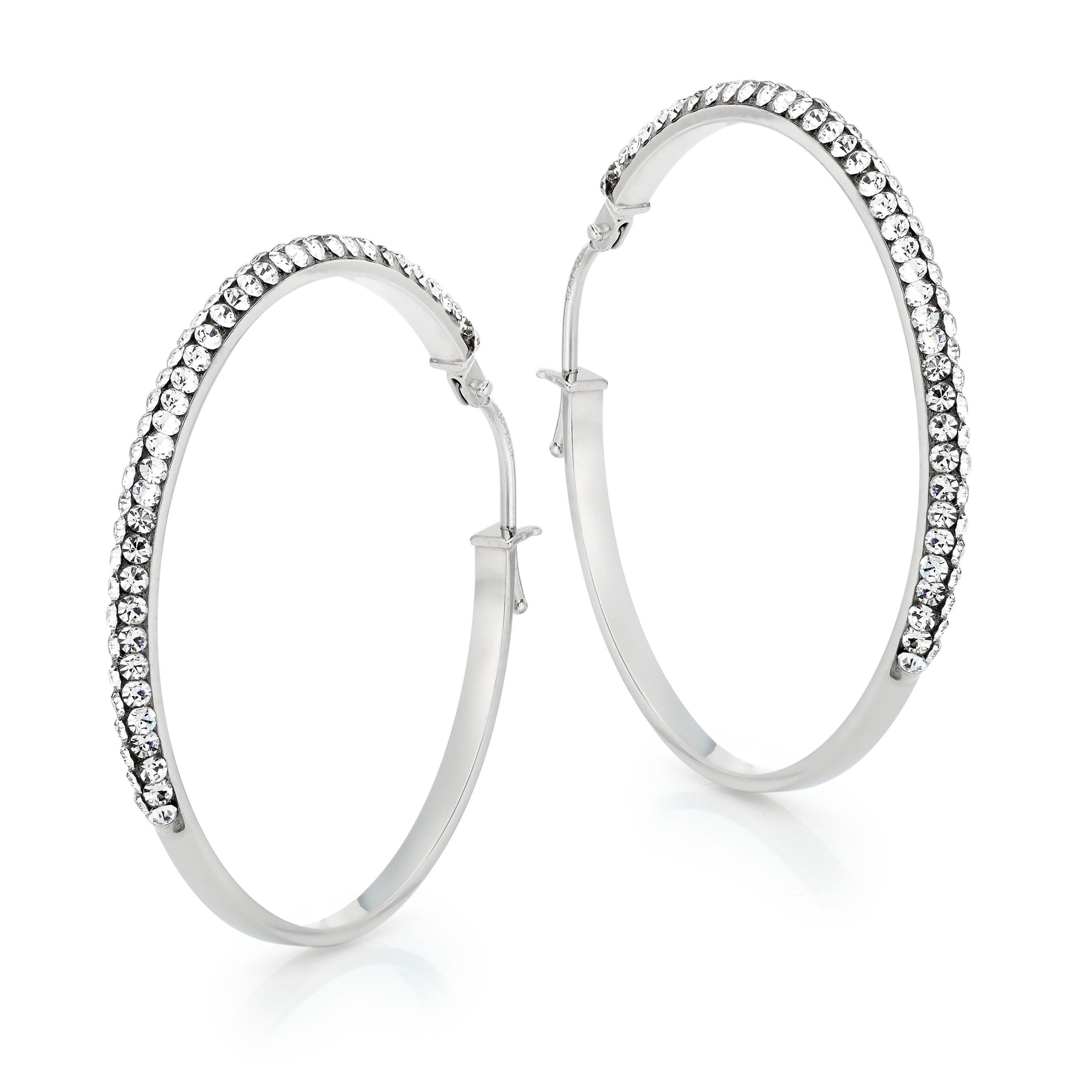 9ct White Gold Crystal Hoop Earrings | 0130375 | Beaverbrooks the Jewellers