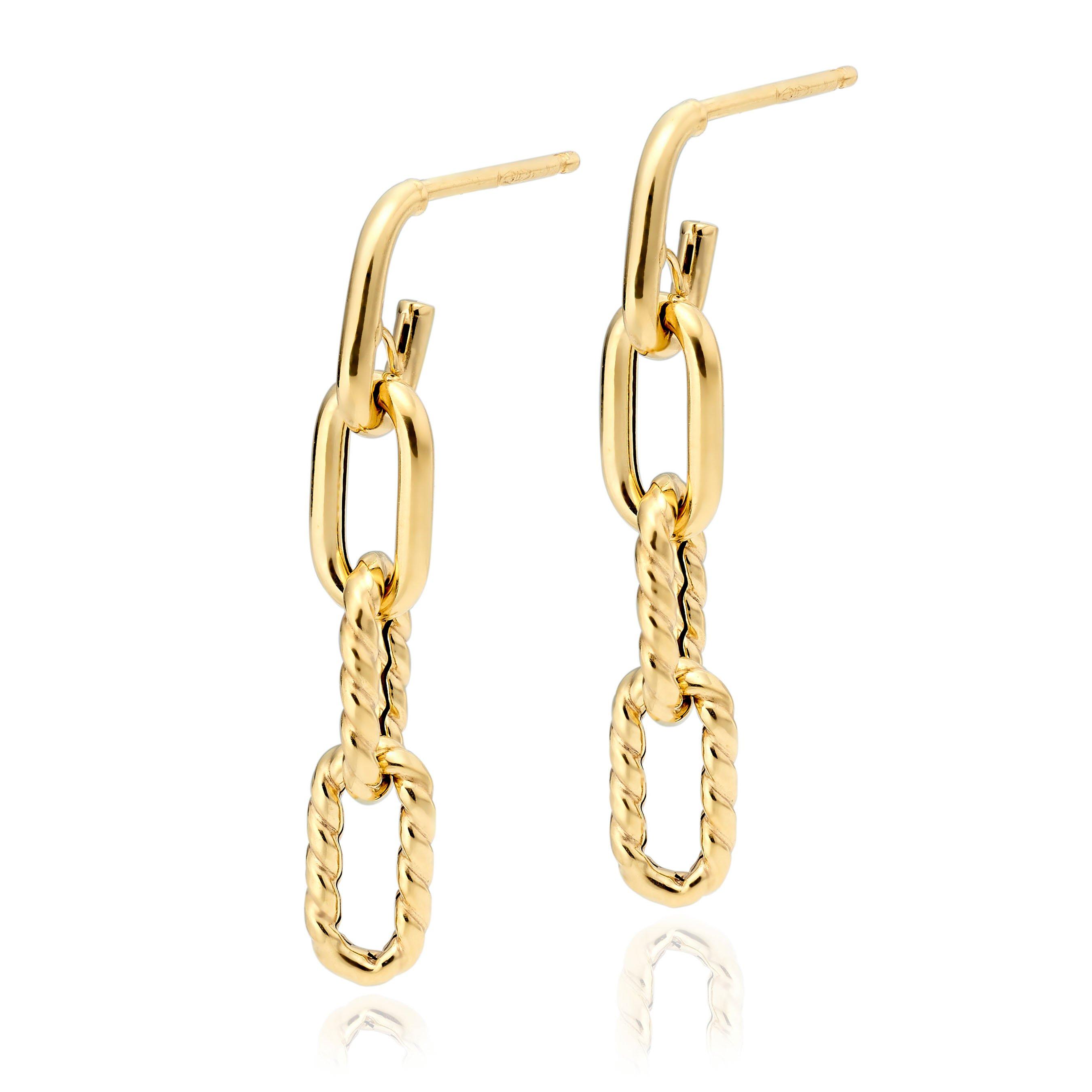 9ct Yellow Gold Rope Link Drop Earrings 0130379 Beaverbrooks the