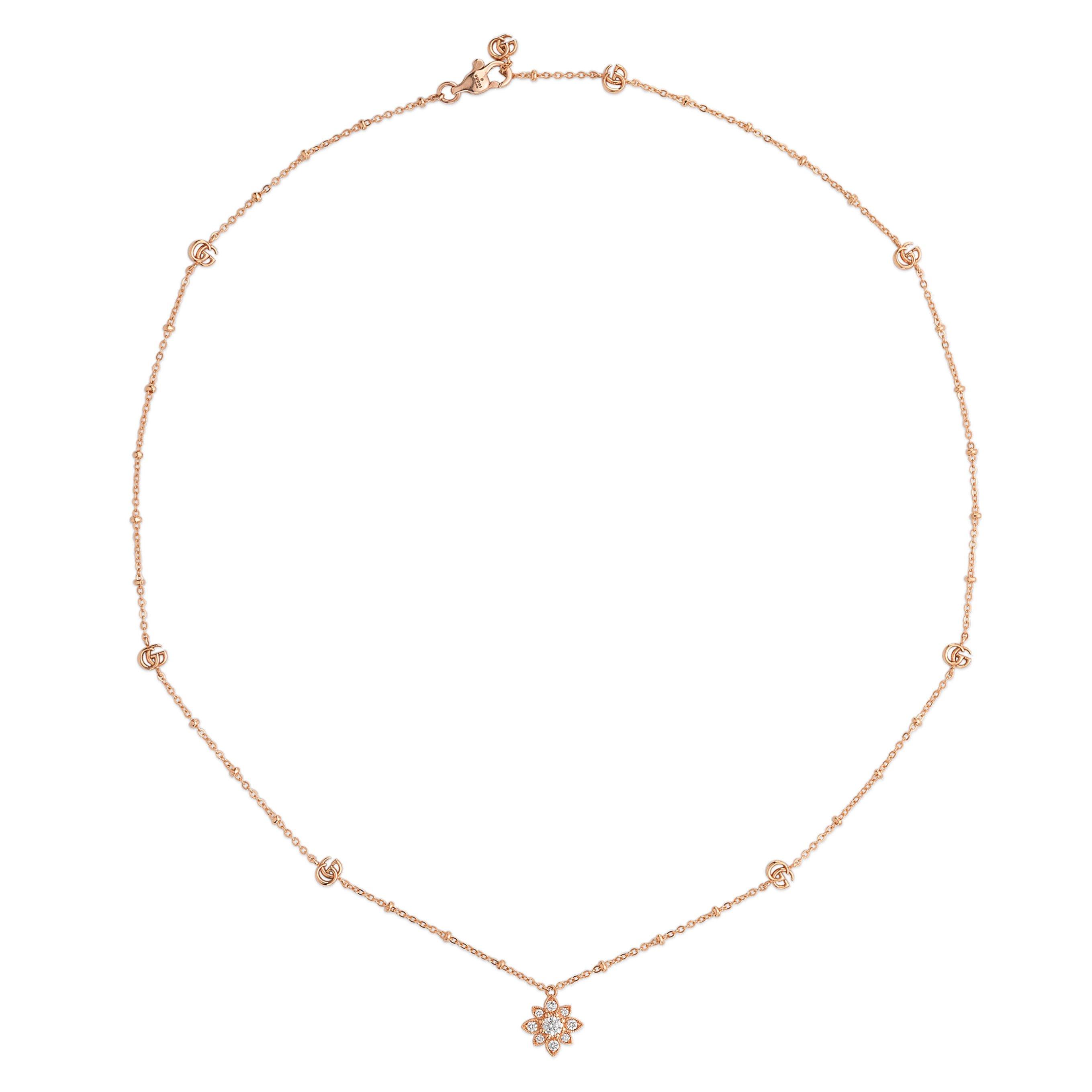 Gucci Flora 18ct Rose Gold Diamond Necklace | 0131556 | Beaverbrooks ...
