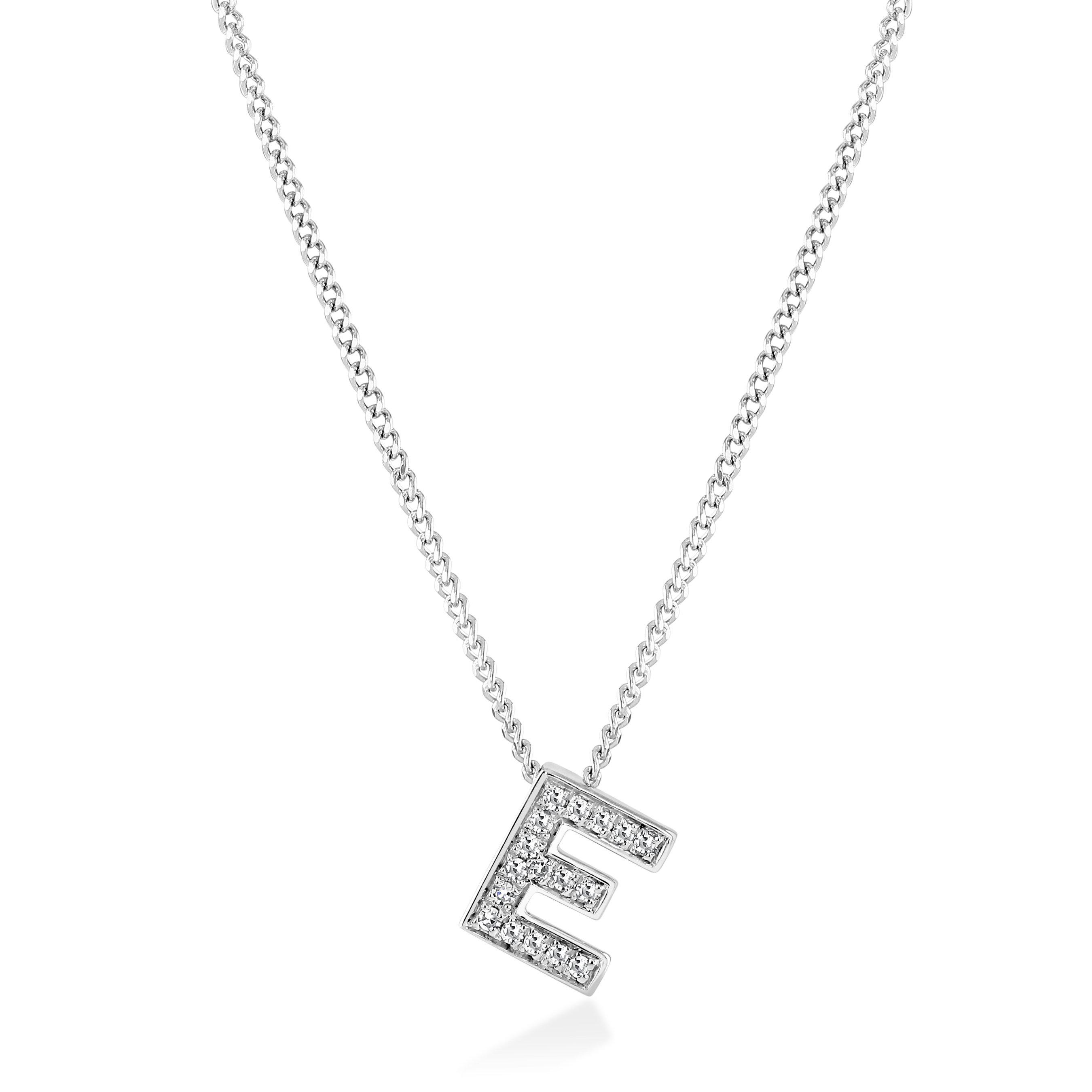 Beaverbrooks 9ct White Gold Diamond Initial E Pendant