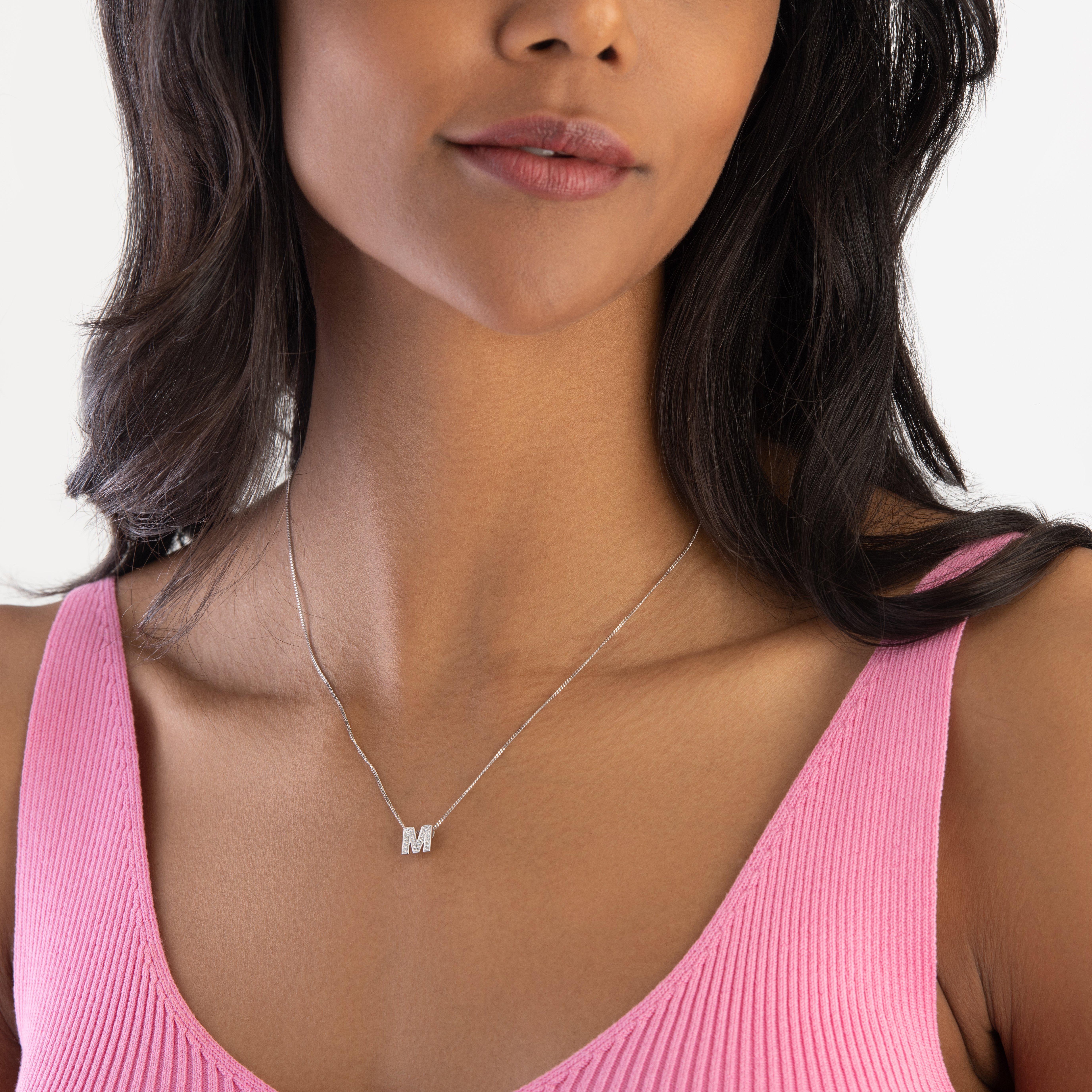 9ct White Gold Diamond Initial M Pendant