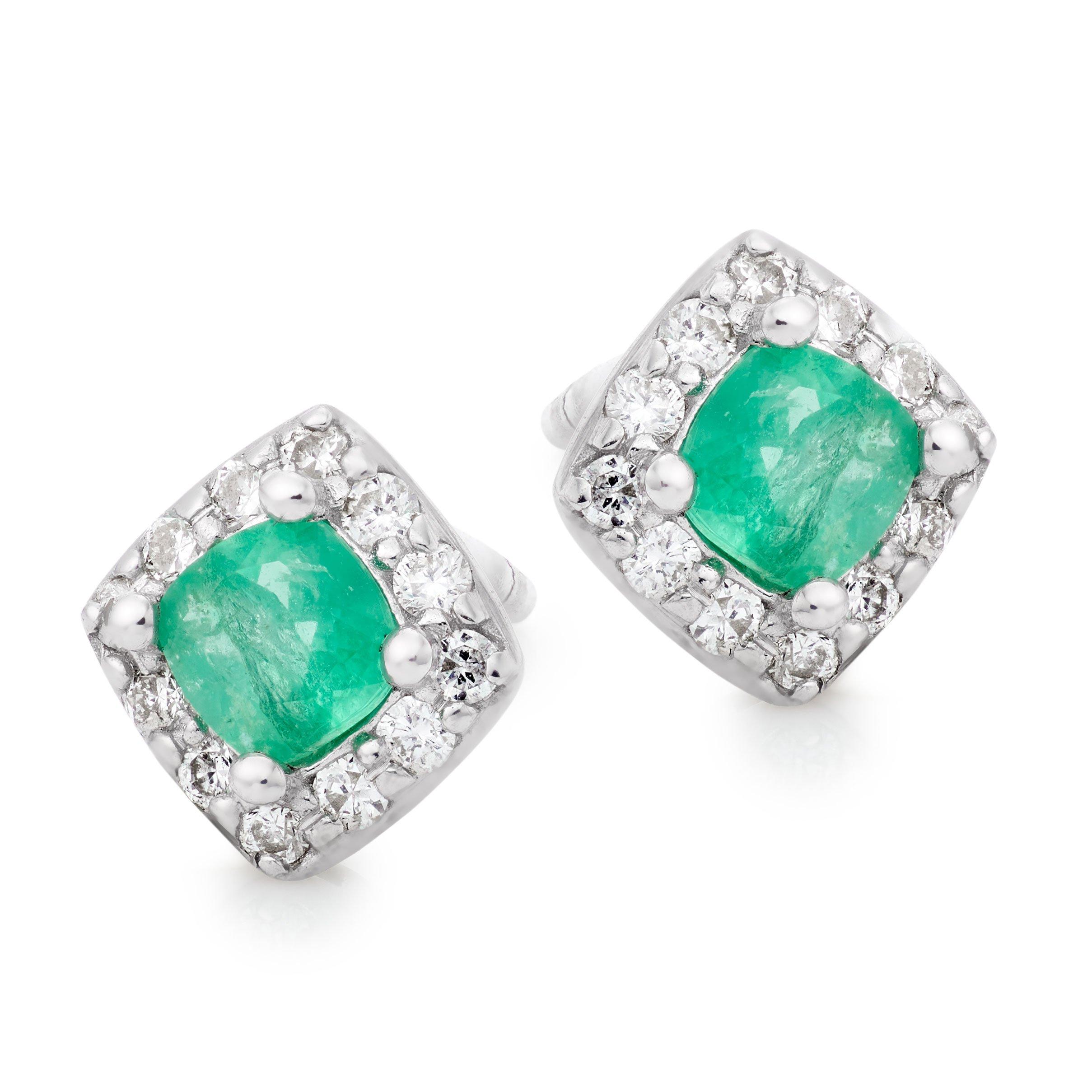 9ct White Gold Diamond Emerald Stud Earrings | 0132481 | Beaverbrooks ...