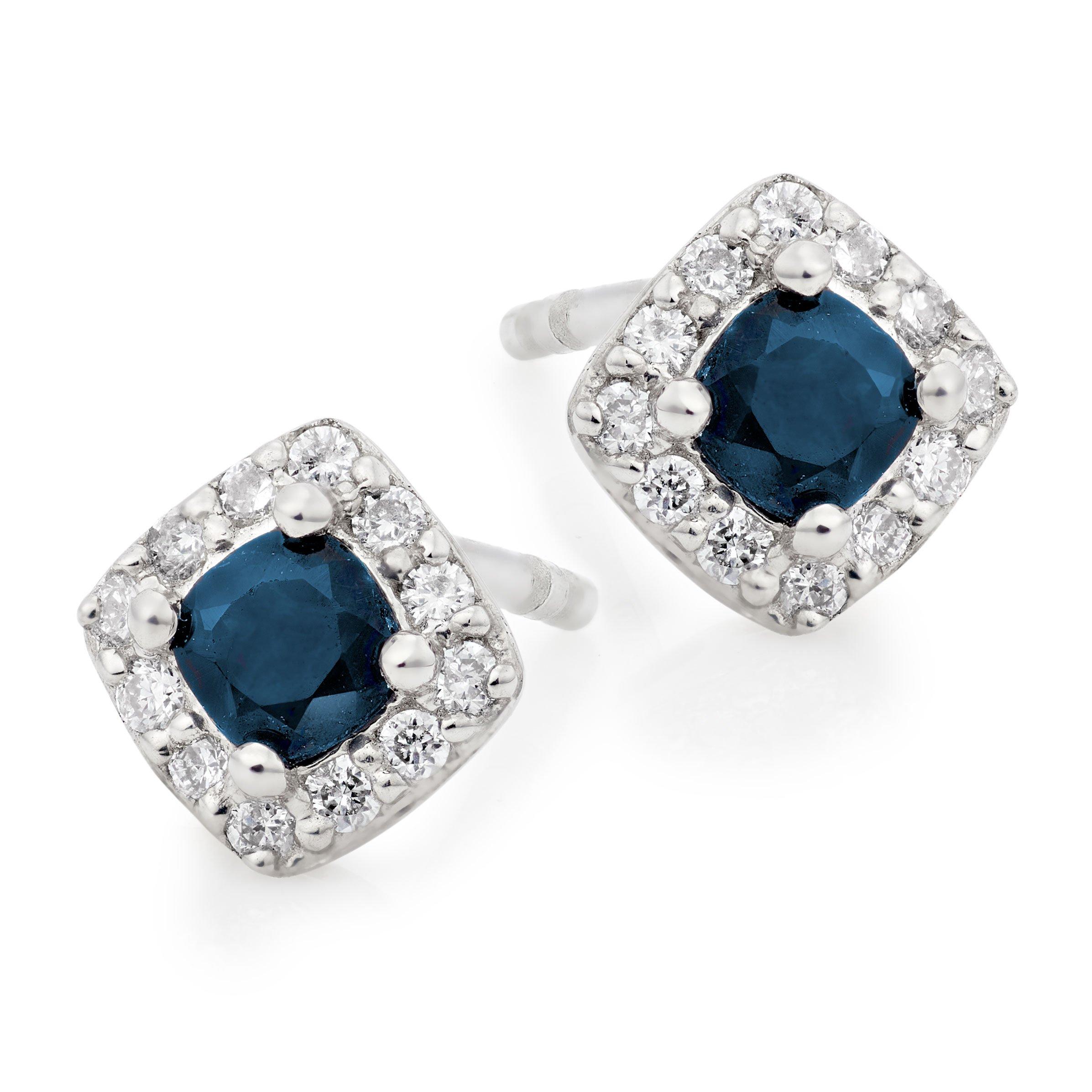 9ct White Gold Diamond Sapphire Stud Earrings | 0132487 | Beaverbrooks ...
