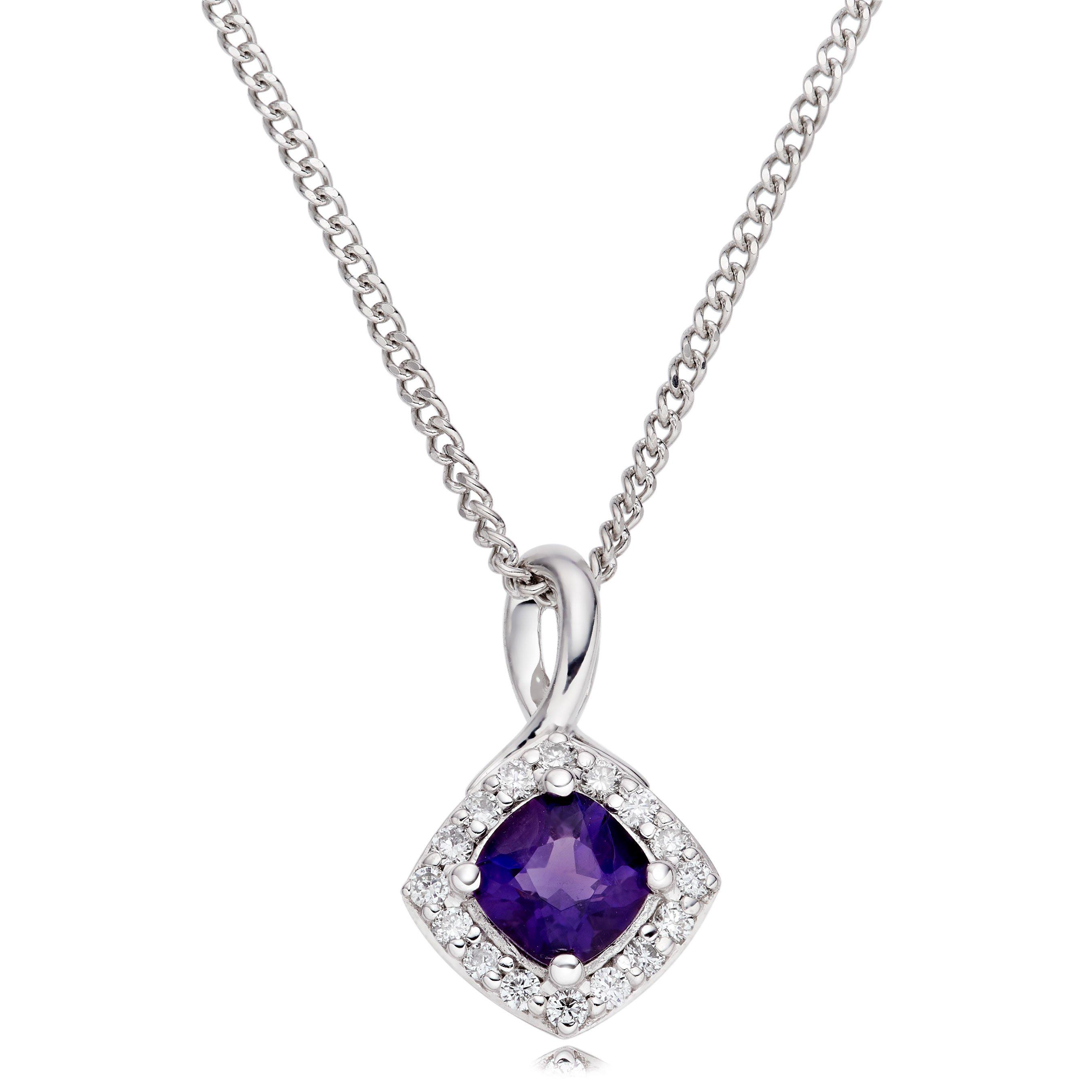 Beaverbrooks 9ct White Gold Diamond Amethyst Pendant
