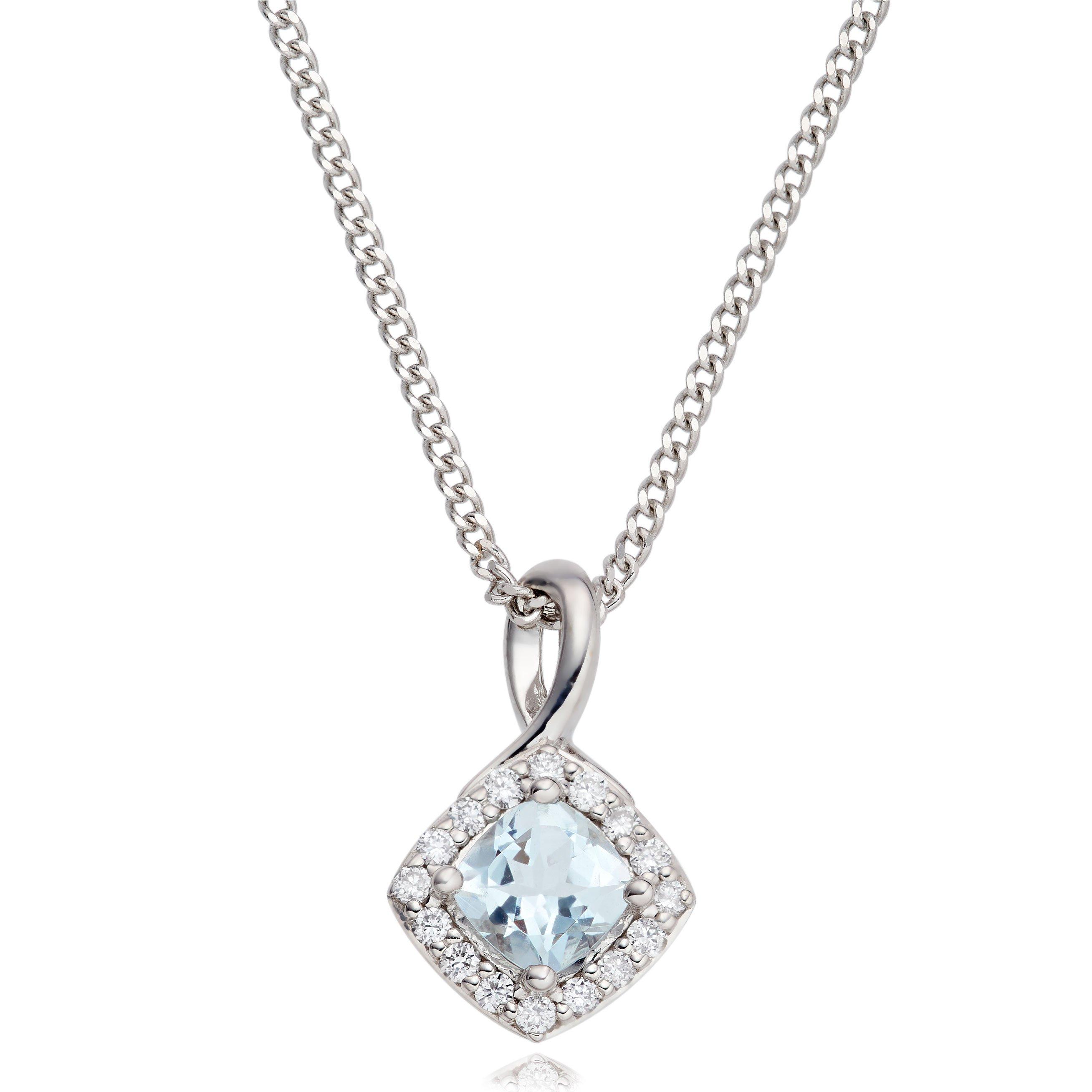 9ct White Gold Diamond Aquamarine Pendant | 0132492 | Beaverbrooks the ...