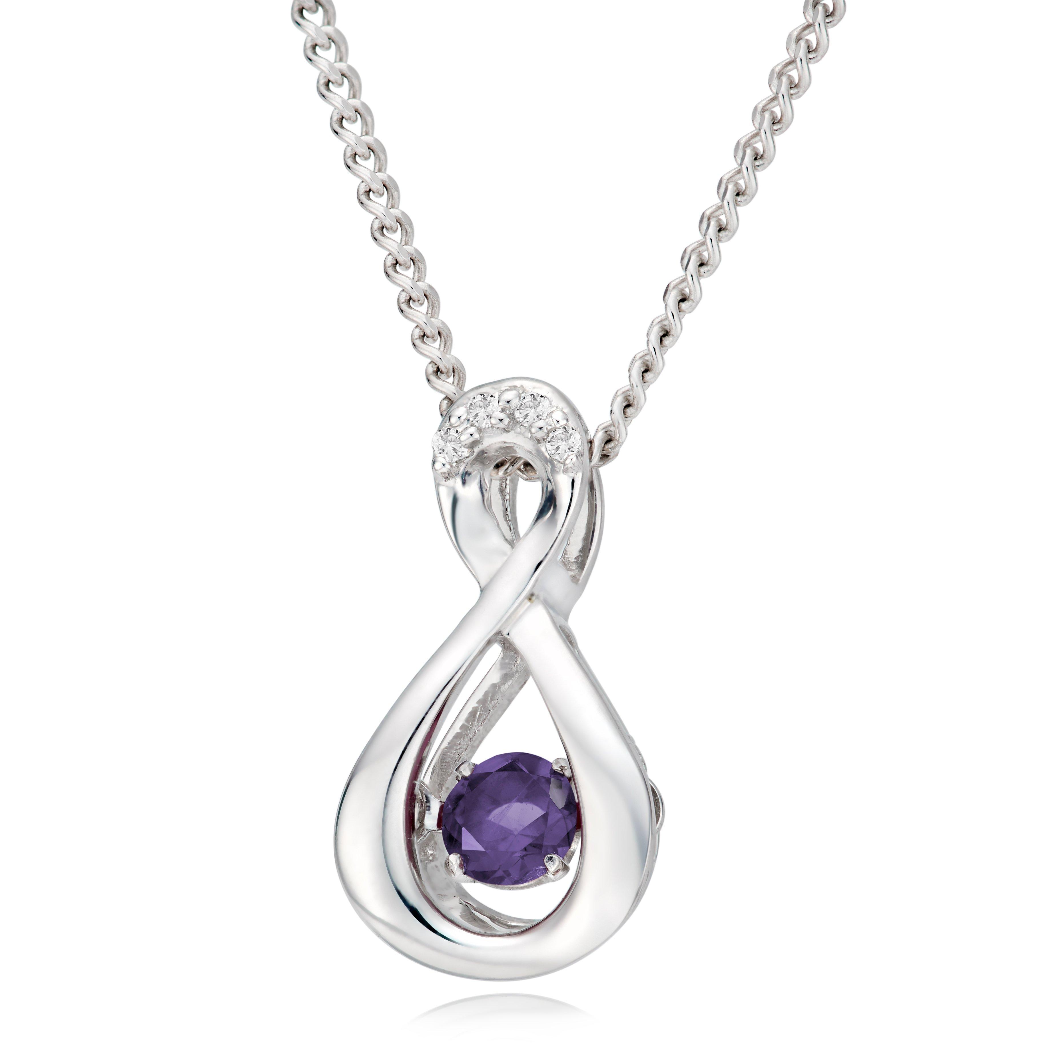 Dance 9ct White Gold Diamond Amethyst Birthstone Pendant