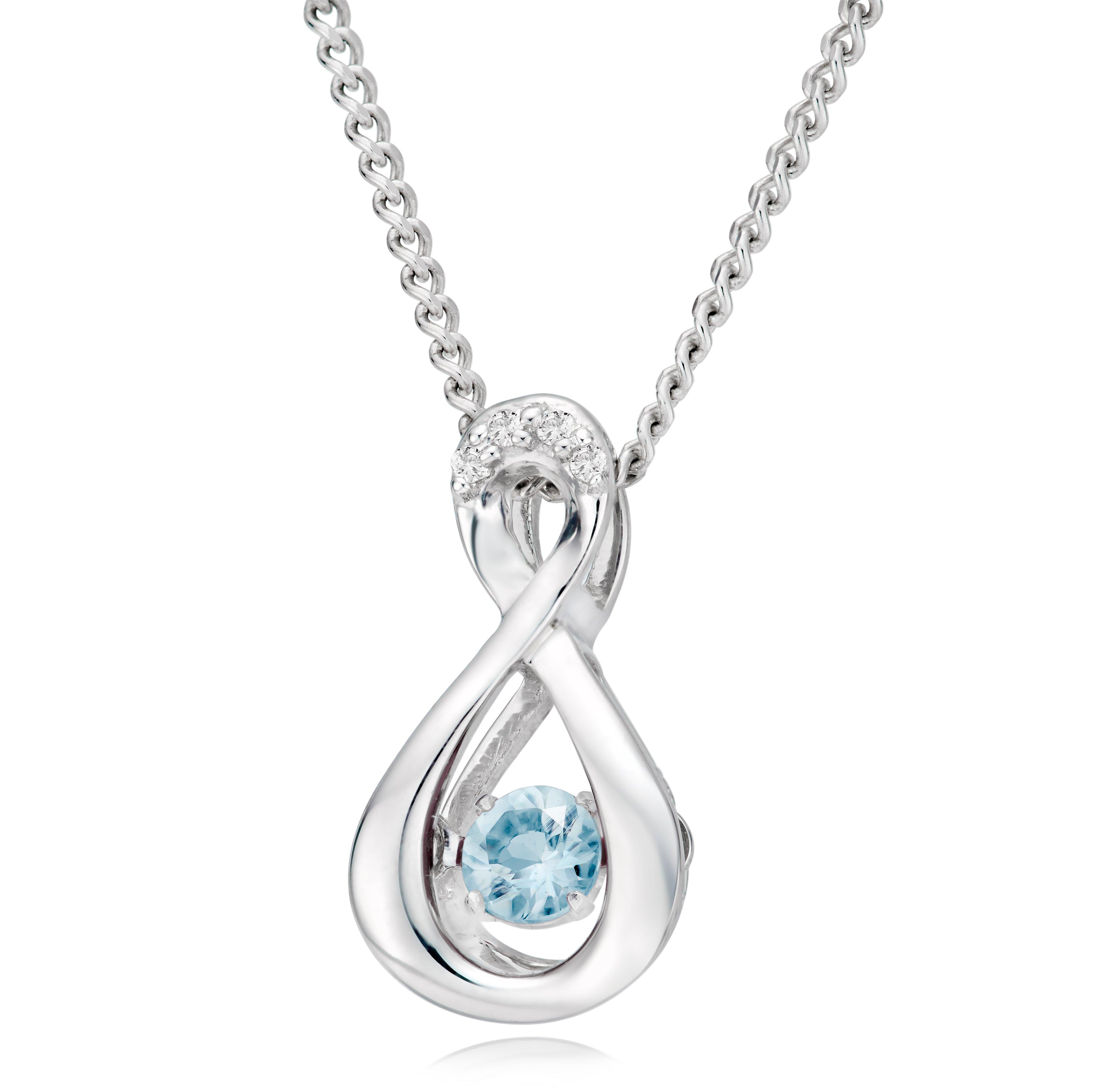 Dance 9ct White Gold Diamond Aquamarine Birthstone Pendant