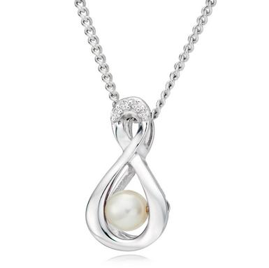 Dance 9ct White Gold Diamond Pearl Birthstone Pendant