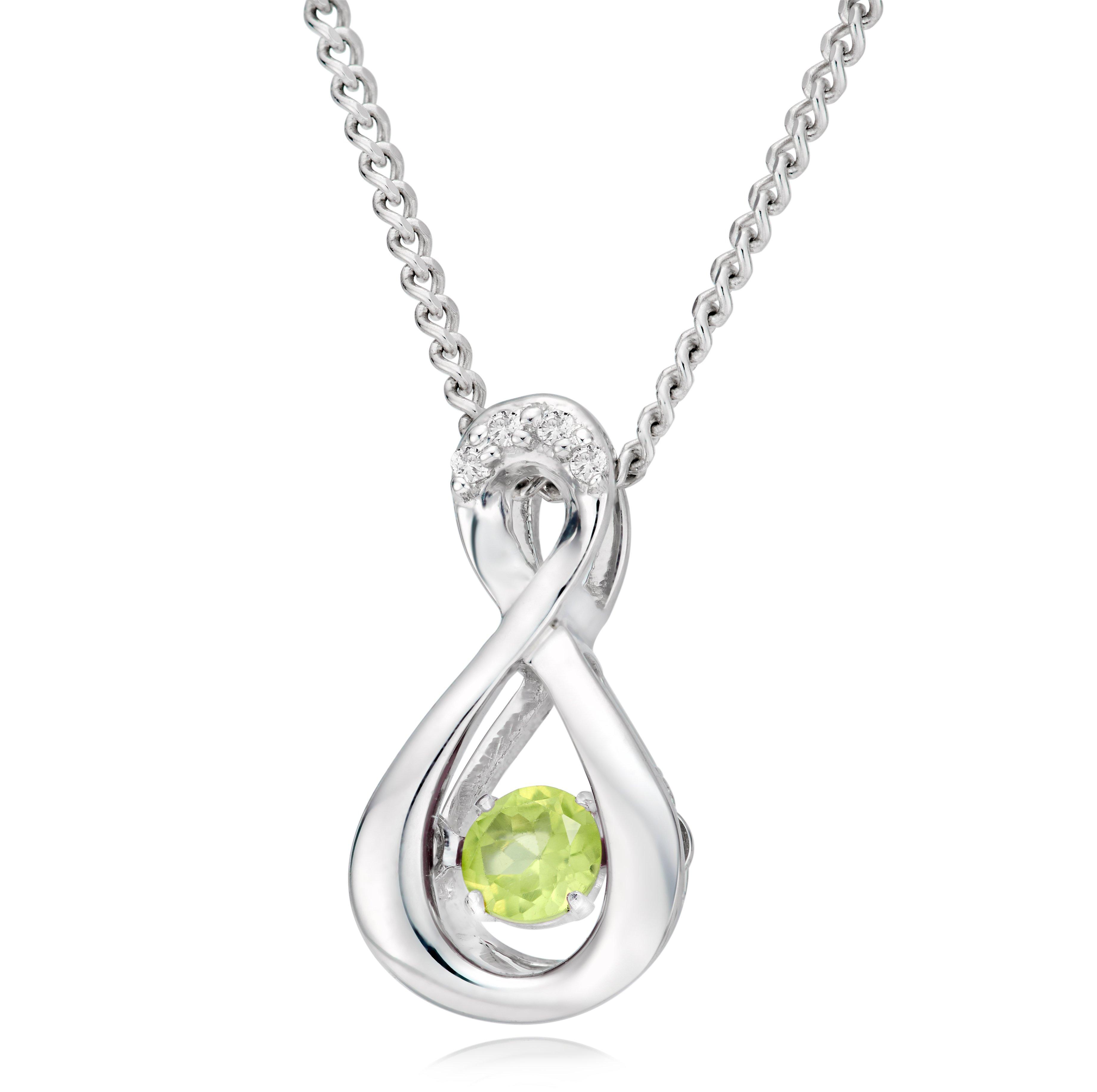 Dance 9ct White Gold Diamond Peridot Birthstone Pendant