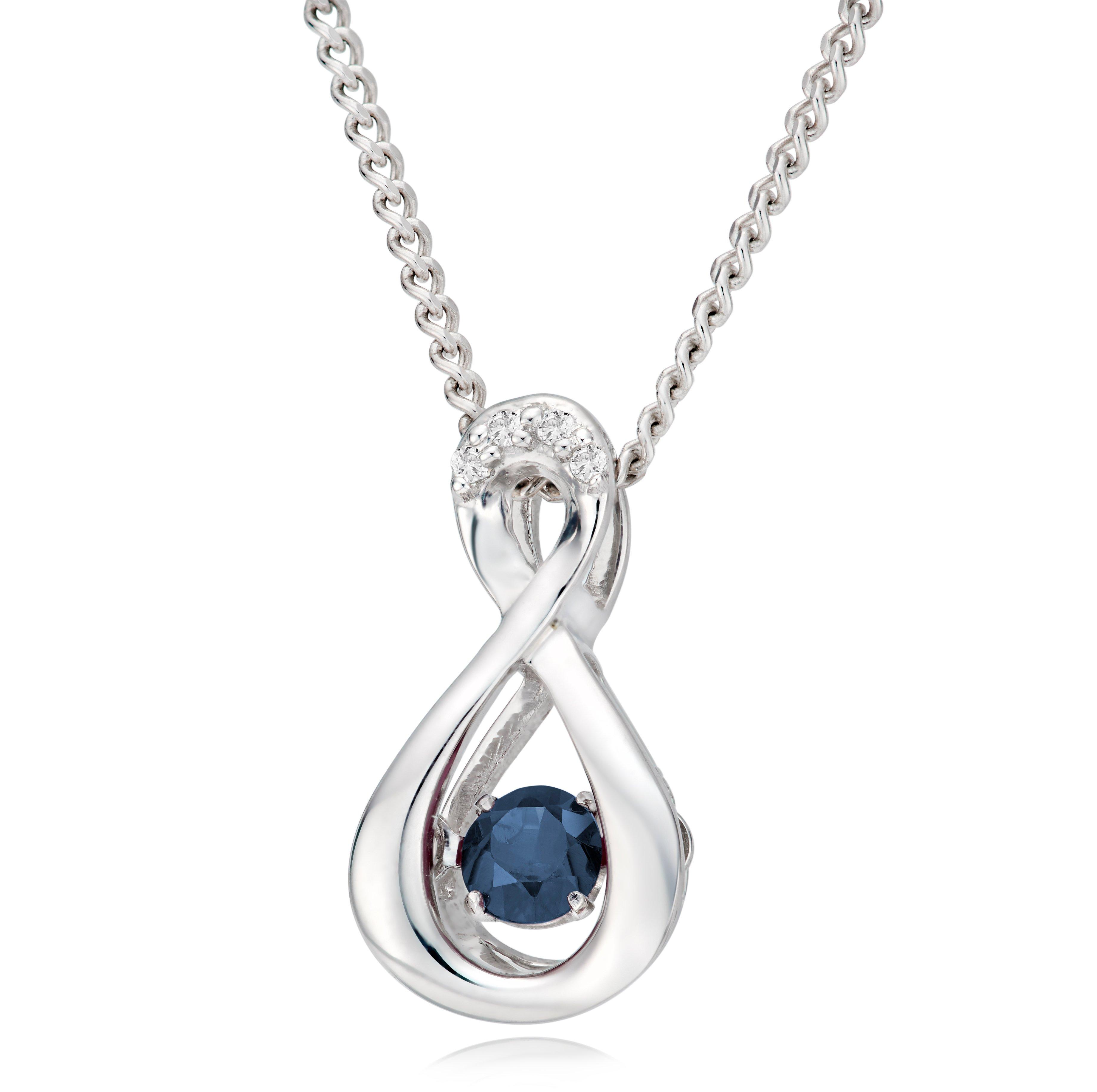 Beaverbrooks Dance 9ct White Gold Diamond Sapphire Birthstone Pendant