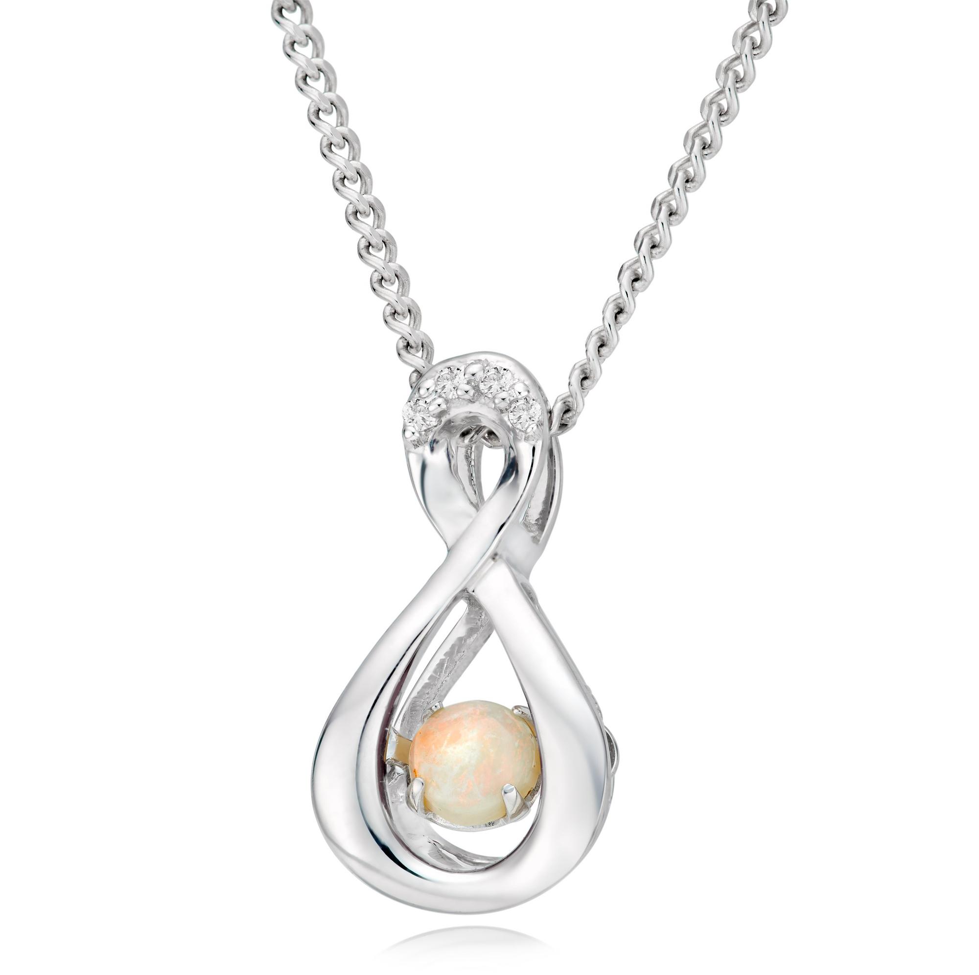 Dance 9ct White Gold Diamond Opal Birthstone Pendant