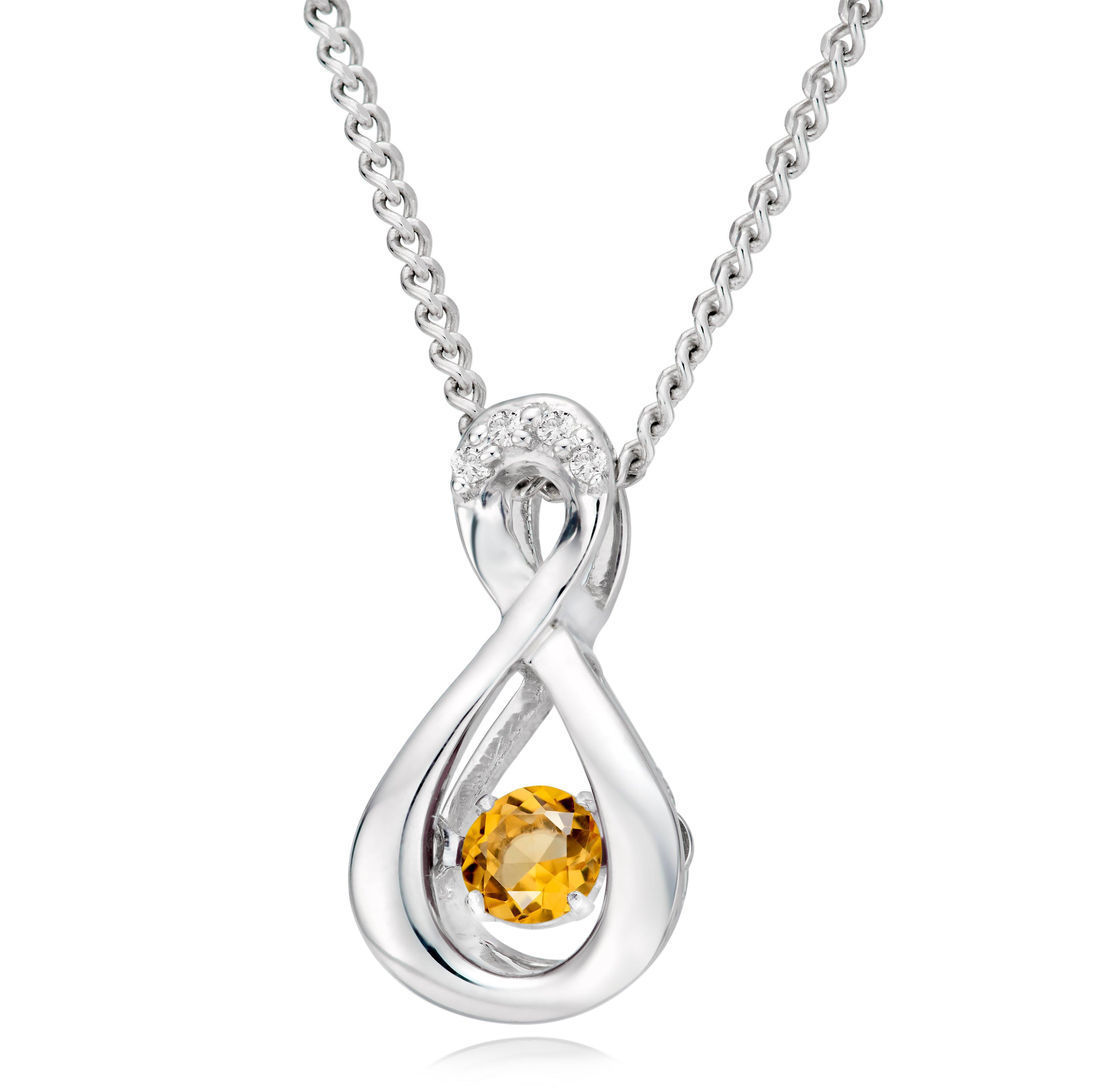 Beaverbrooks Dance 9ct White Gold Diamond Citrine Birthstone Pendant