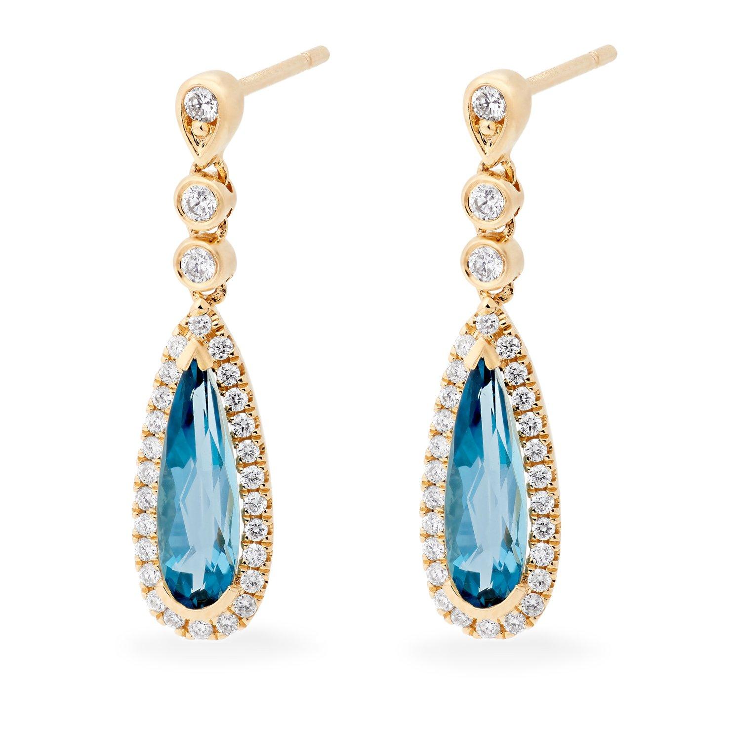 9ct Yellow Gold Diamond Blue Topaz Earrings 0132621 Beaverbrooks