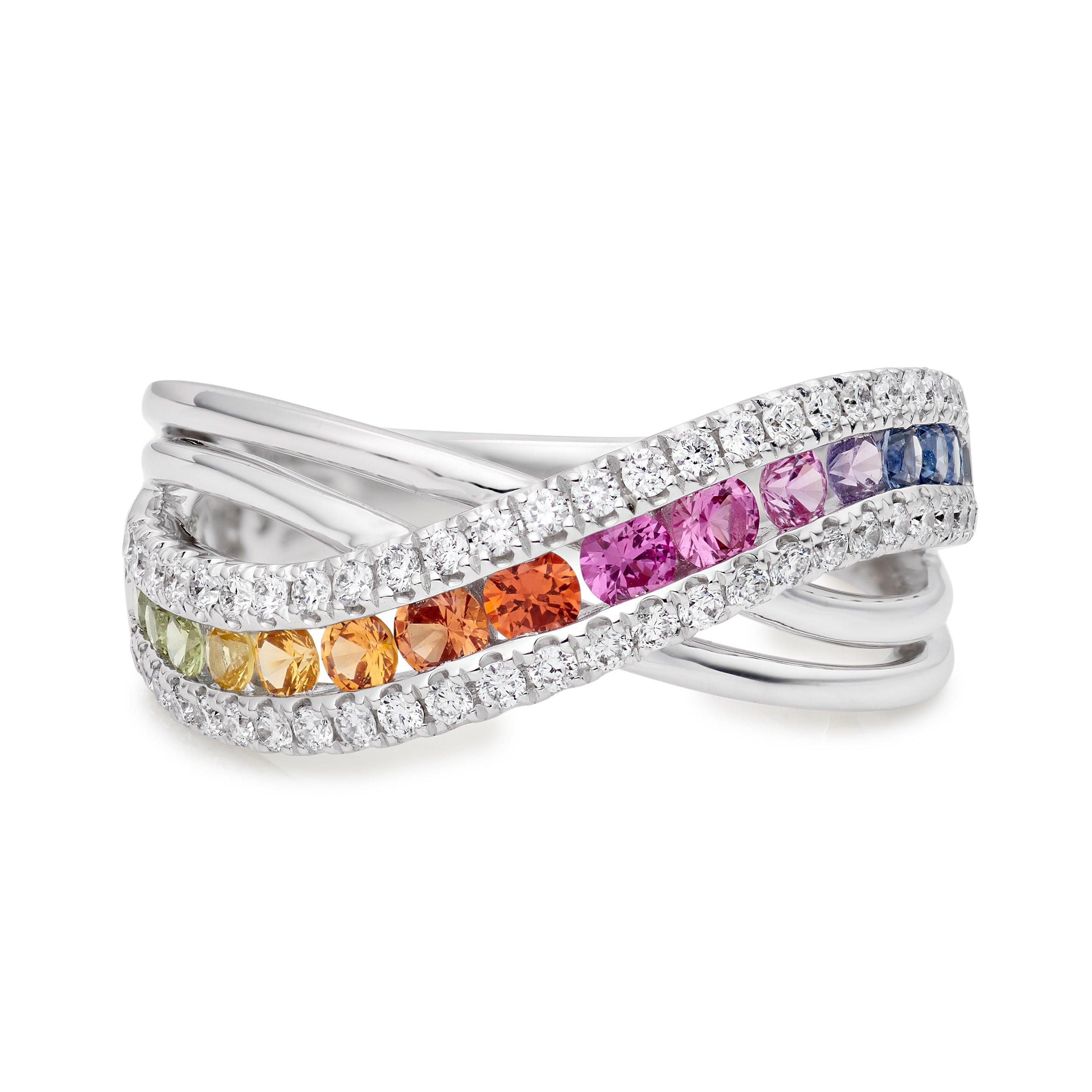 18ct White Gold Diamond Sapphire Rainbow Ring | 0132874 | Beaverbrooks ...