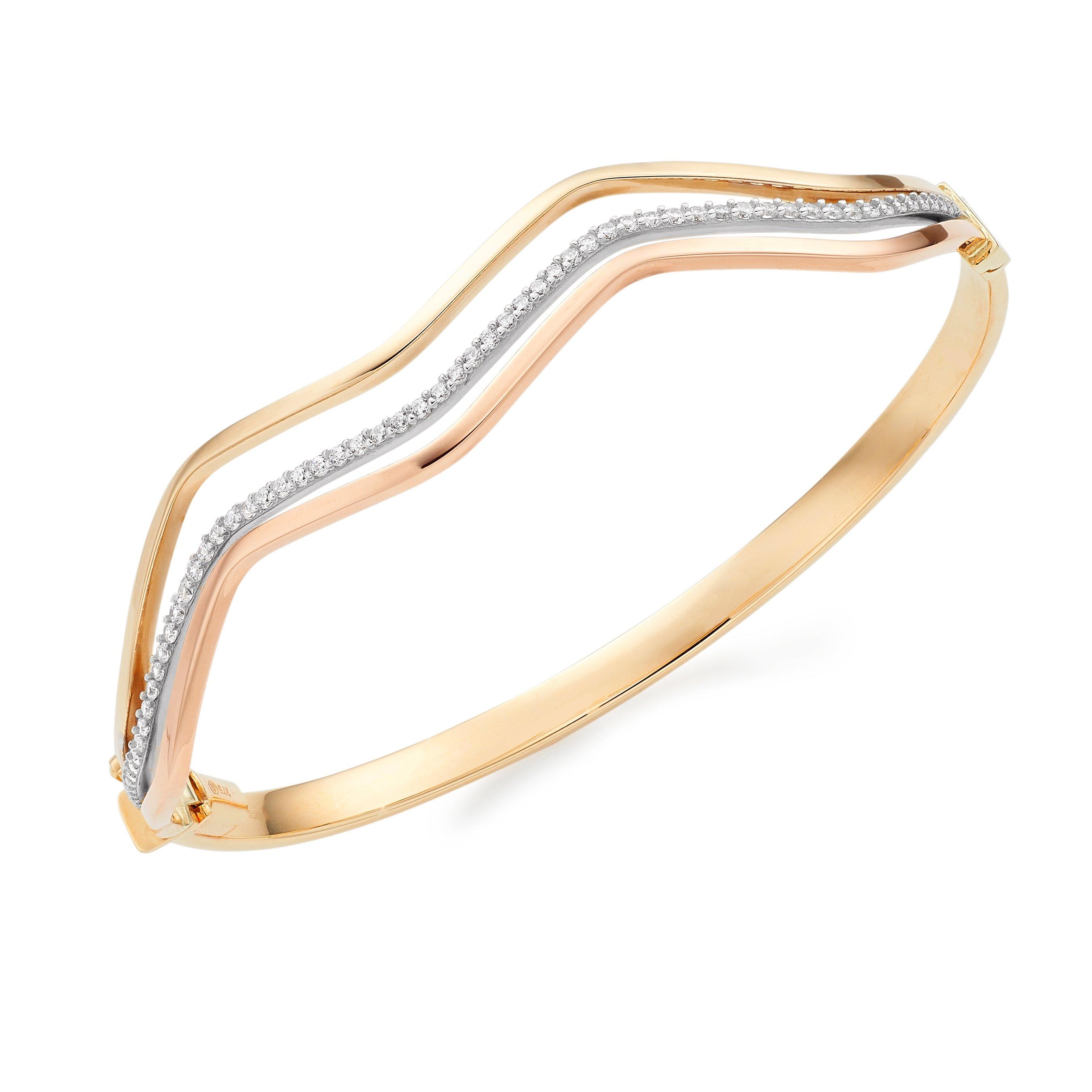 9ct White Gold, Rose Gold and Yellow Gold Cubic Zirconia Bangle ...