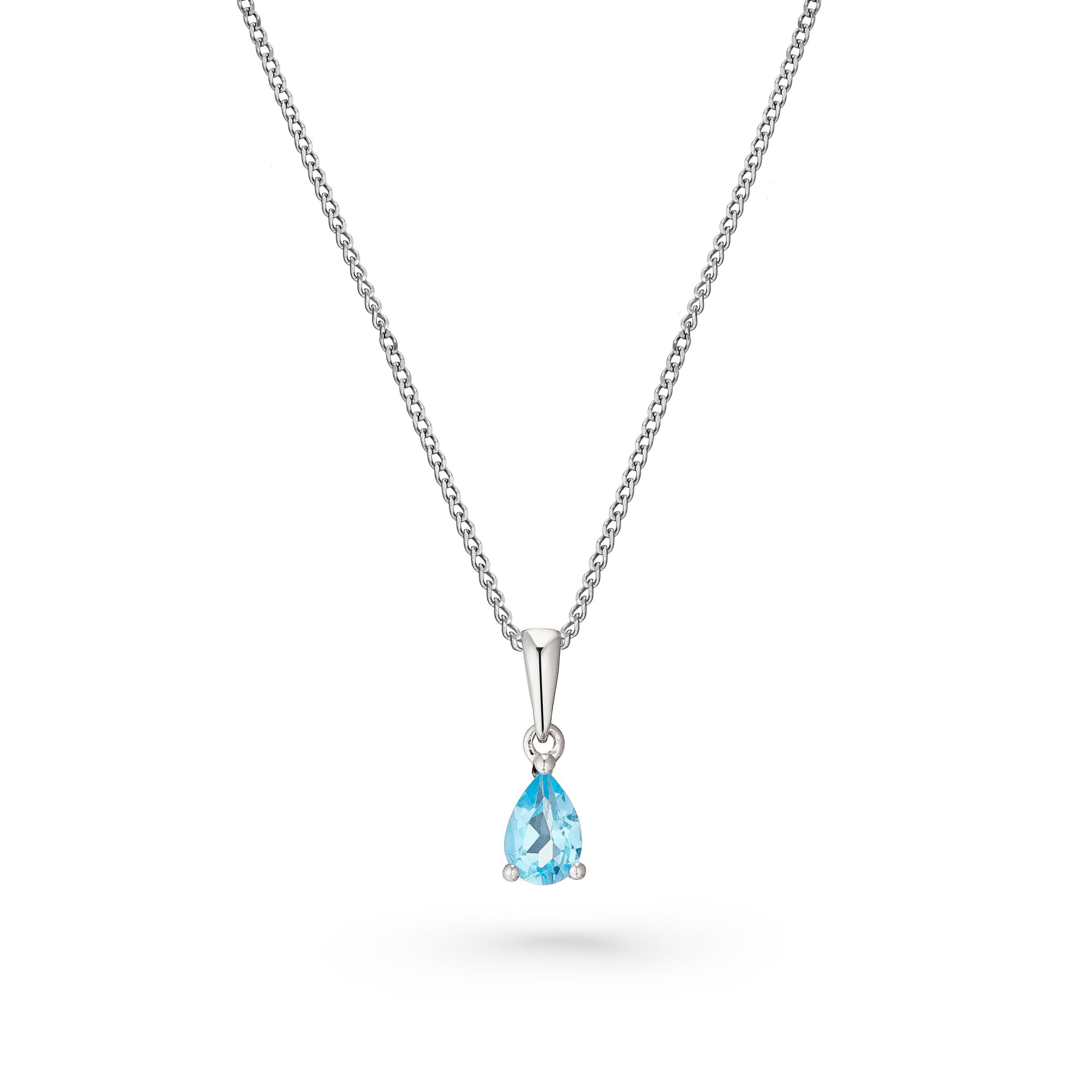 9ct White Gold Blue Topaz Pendant | 0138609 | Beaverbrooks the Jewellers