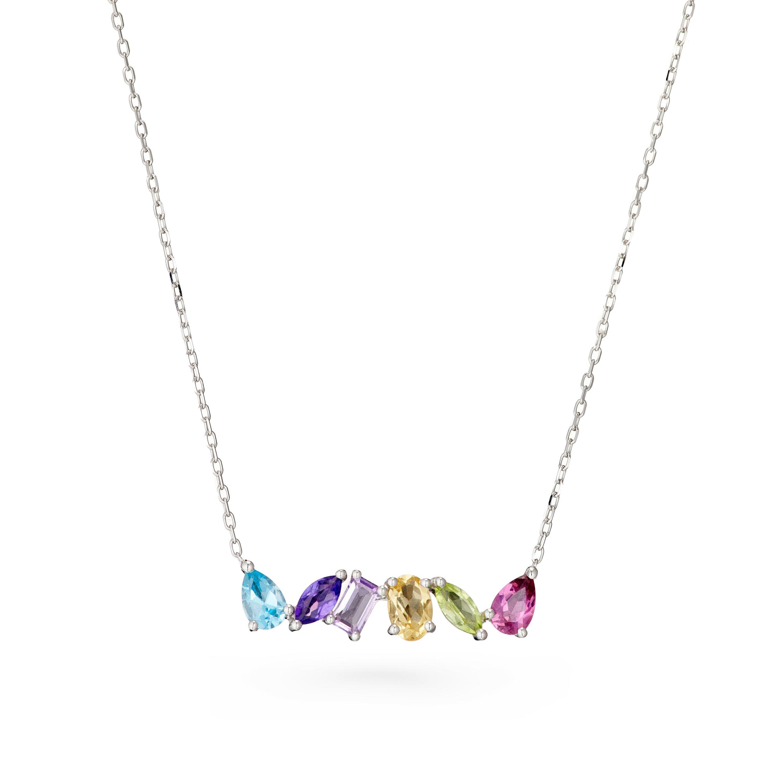 9ct White Gold Multi Coloured Necklace | 0138619 | Beaverbrooks the ...