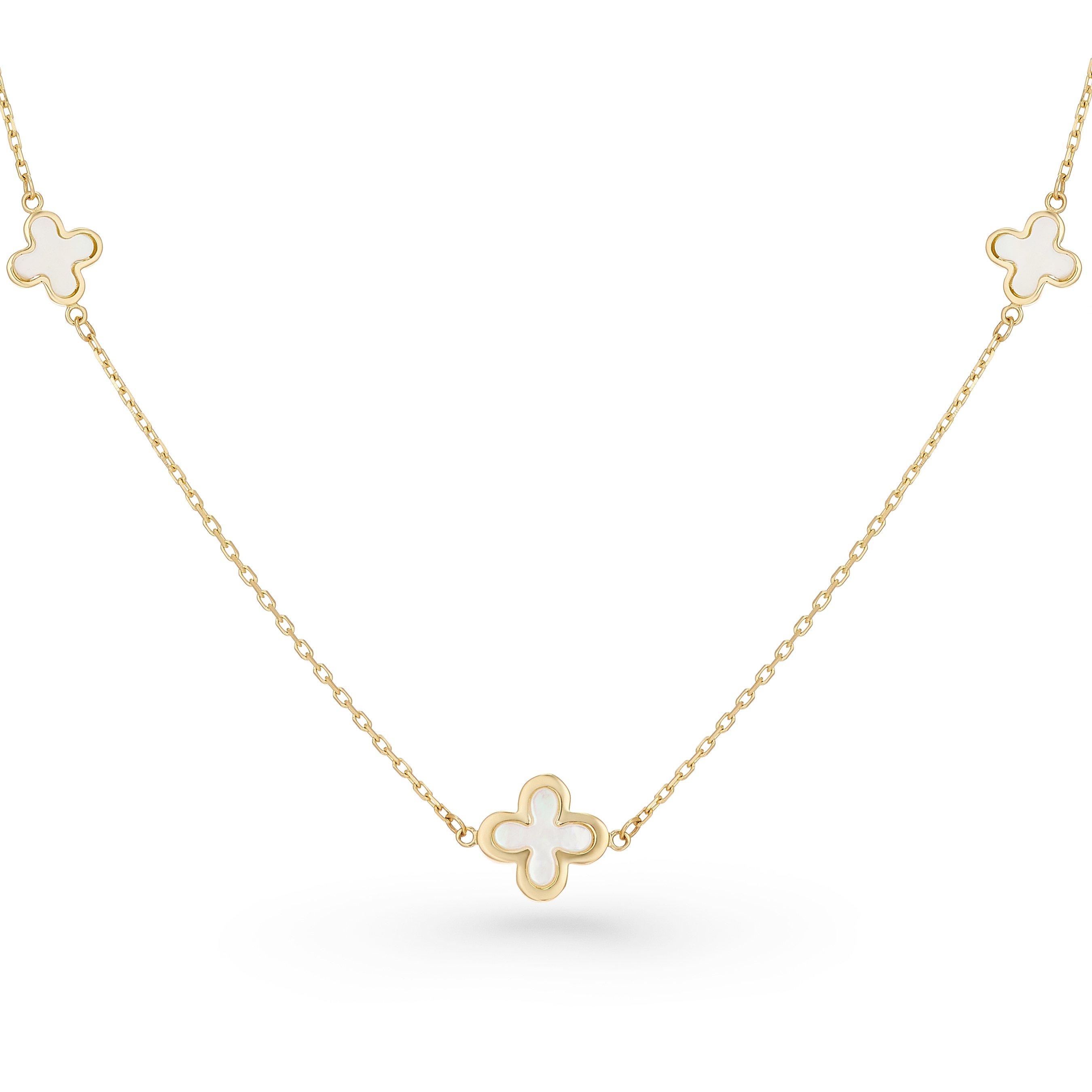 Beaverbrooks 9ct Yellow Gold Mother of Pearl Clover Necklace