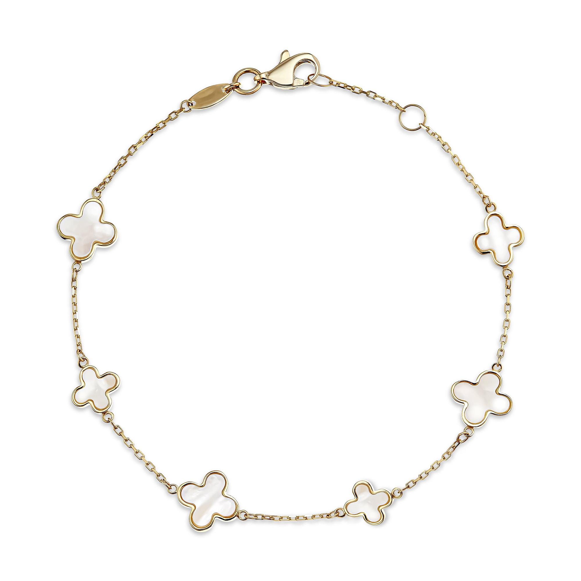 9ct Yellow Gold Mother of Pearl Clover Bracelet