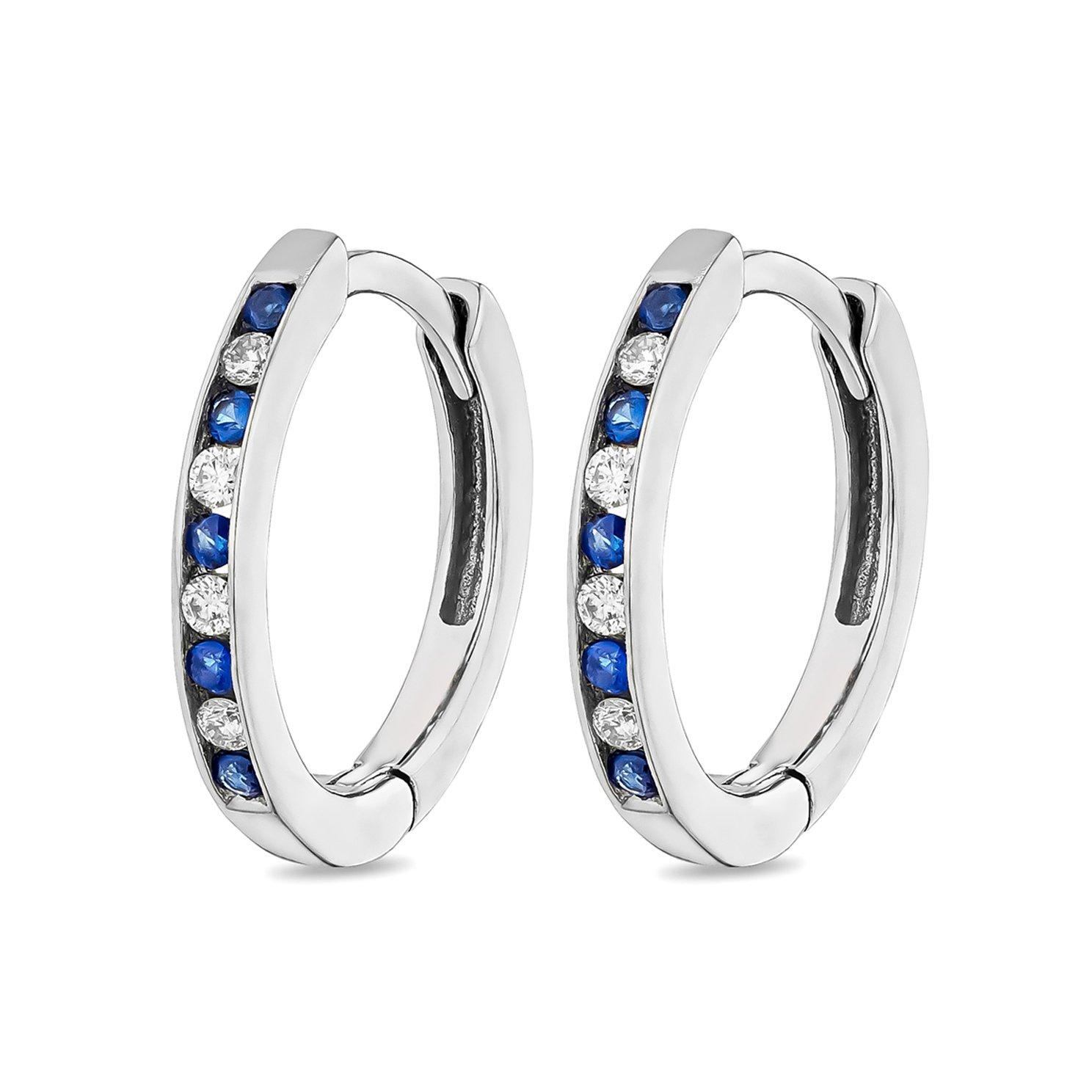 9ct White Gold Diamond Sapphire Hoop Earrings | 0138914 | Beaverbrooks ...