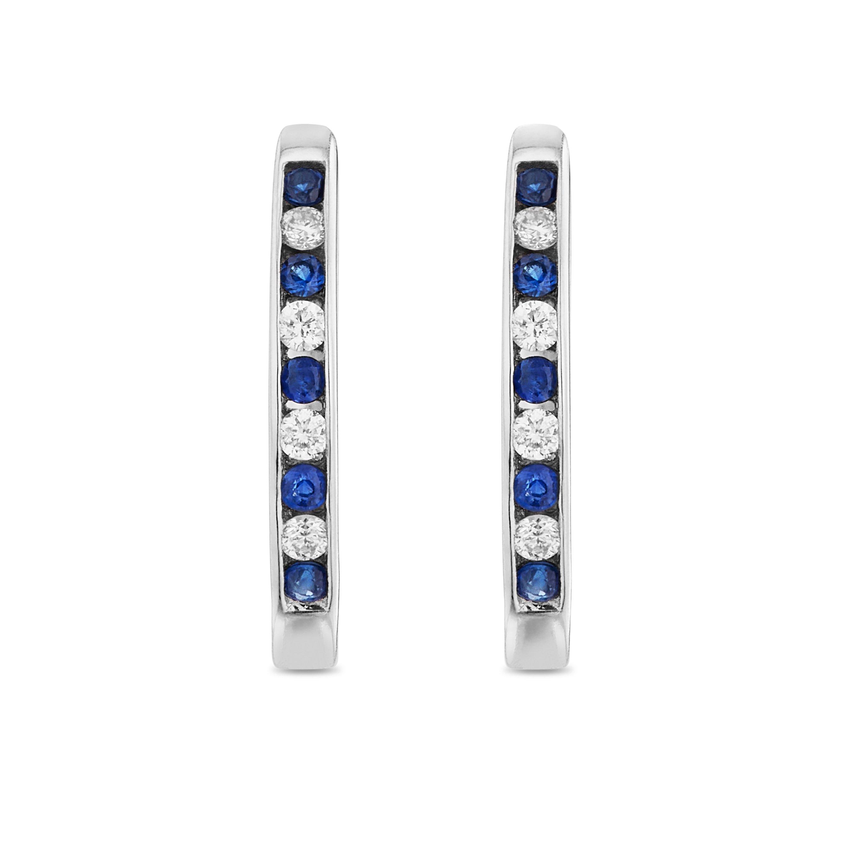 9ct White Gold Diamond Sapphire Hoop Earrings | 0138914 | Beaverbrooks ...