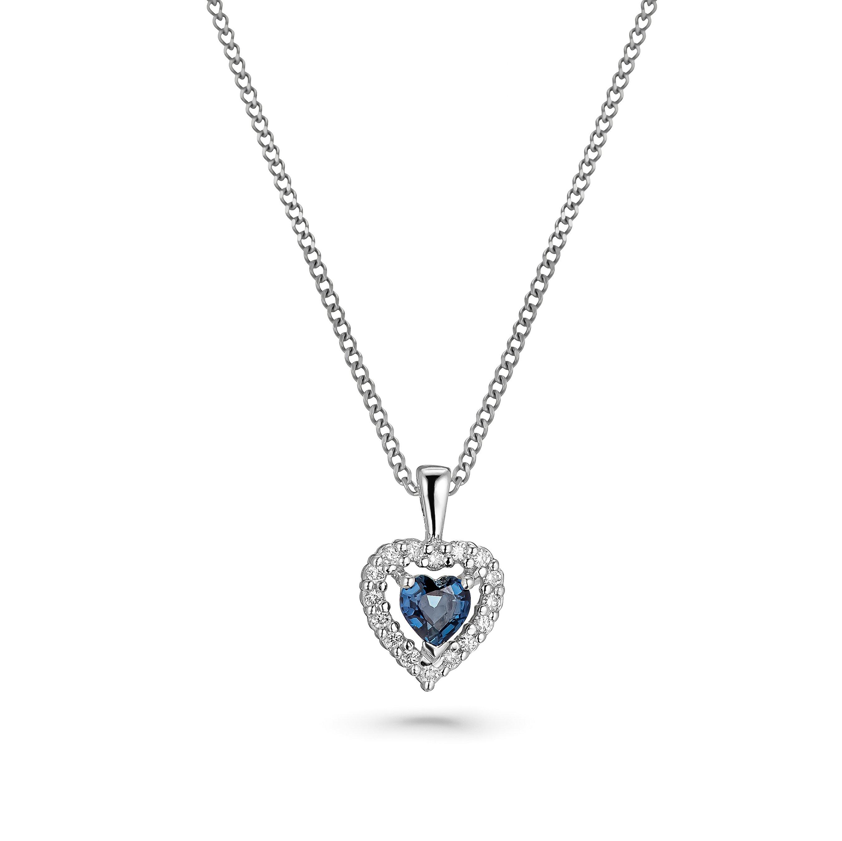 9ct white gold diamond sapphire heart pendant
