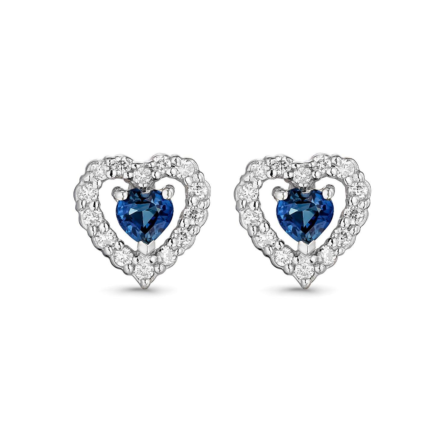 9ct White Gold Diamond Sapphire Heart Earrings | 0138966 | Beaverbrooks ...