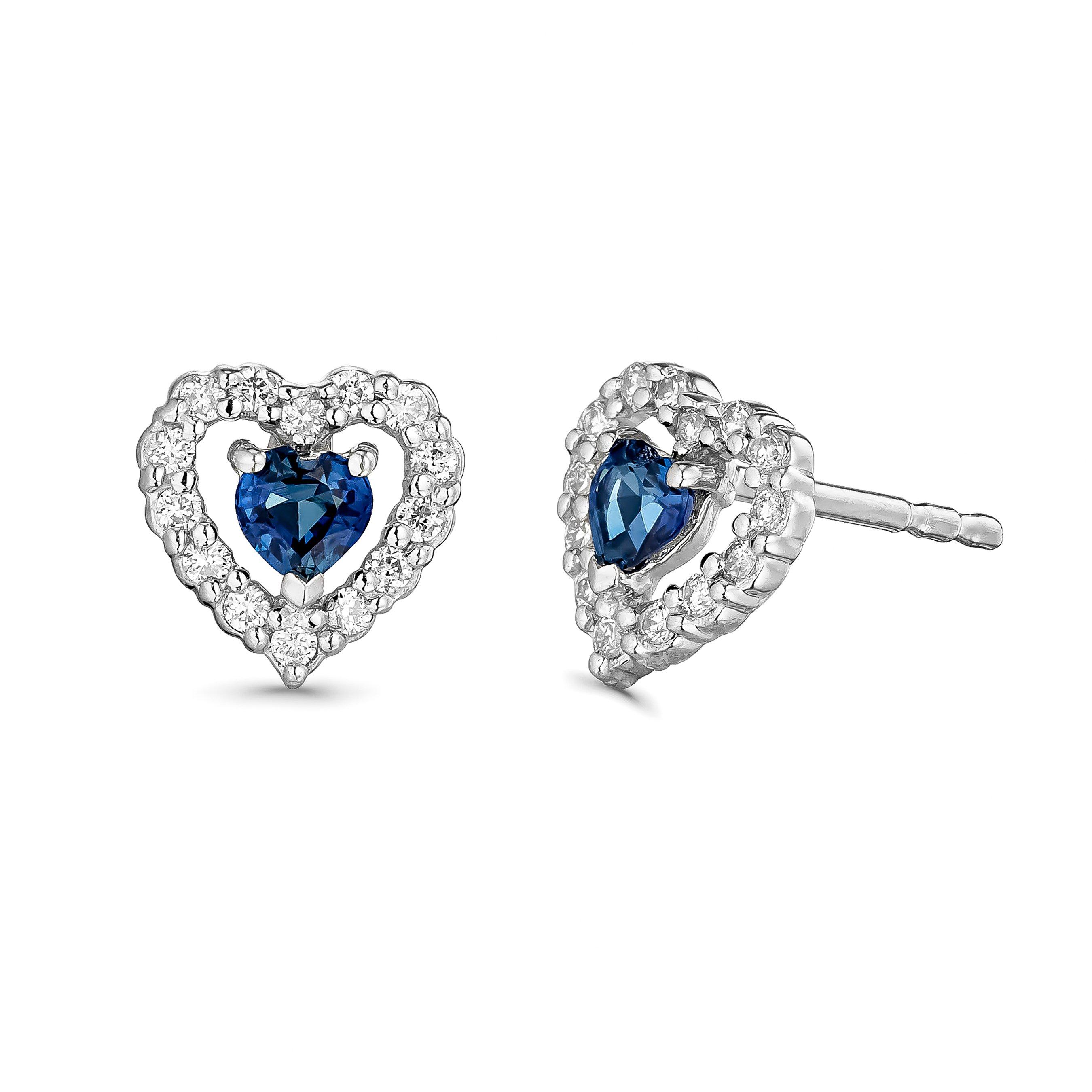 9ct White Gold Diamond Sapphire Heart Earrings | 0138966 | Beaverbrooks ...