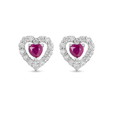 9ct White Gold Diamond Ruby Heart Earrings | 0138967 | Beaverbrooks the ...