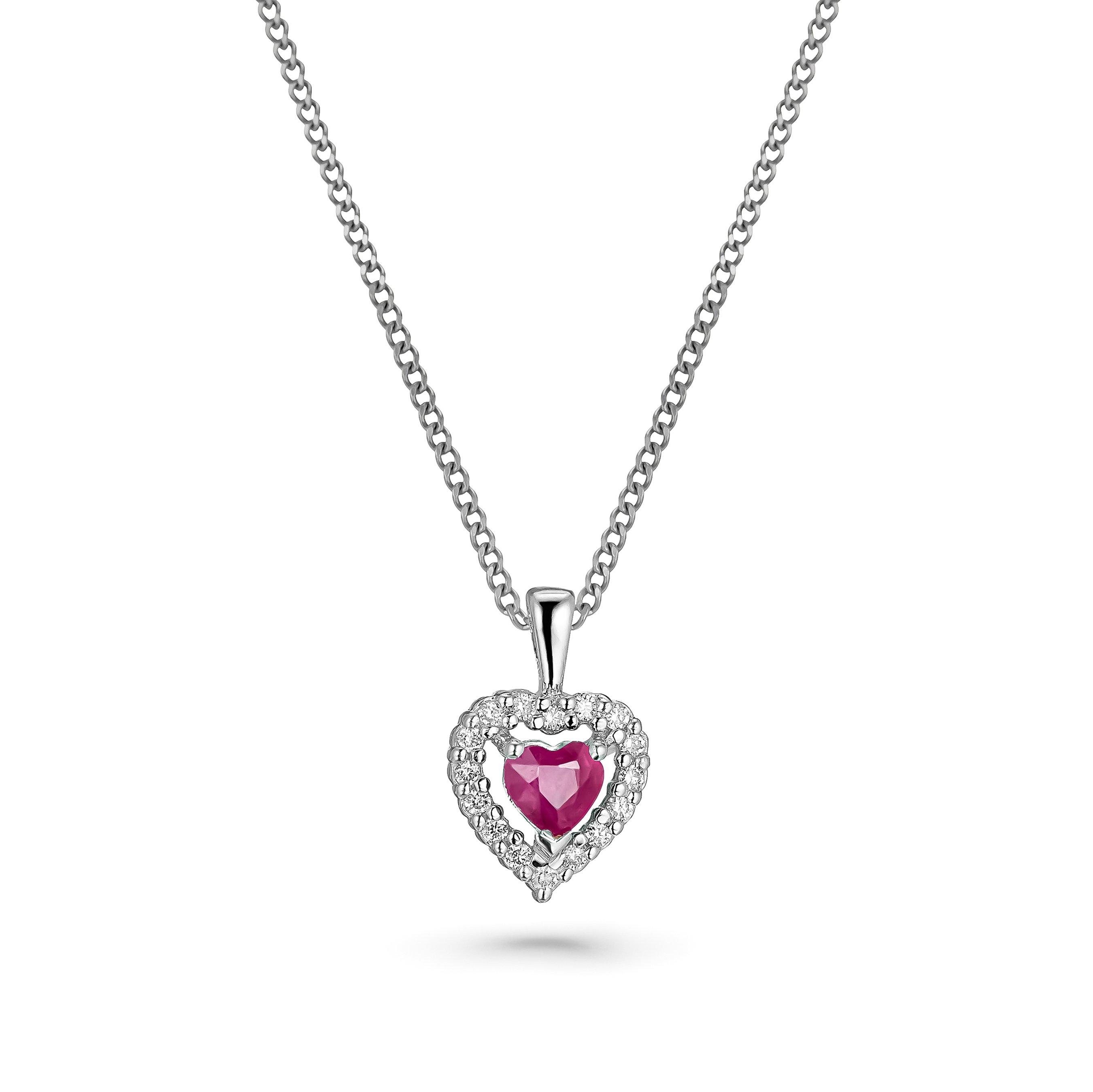 9ct White Gold Diamond Ruby Heart Pendant | 0138976 | Beaverbrooks the ...