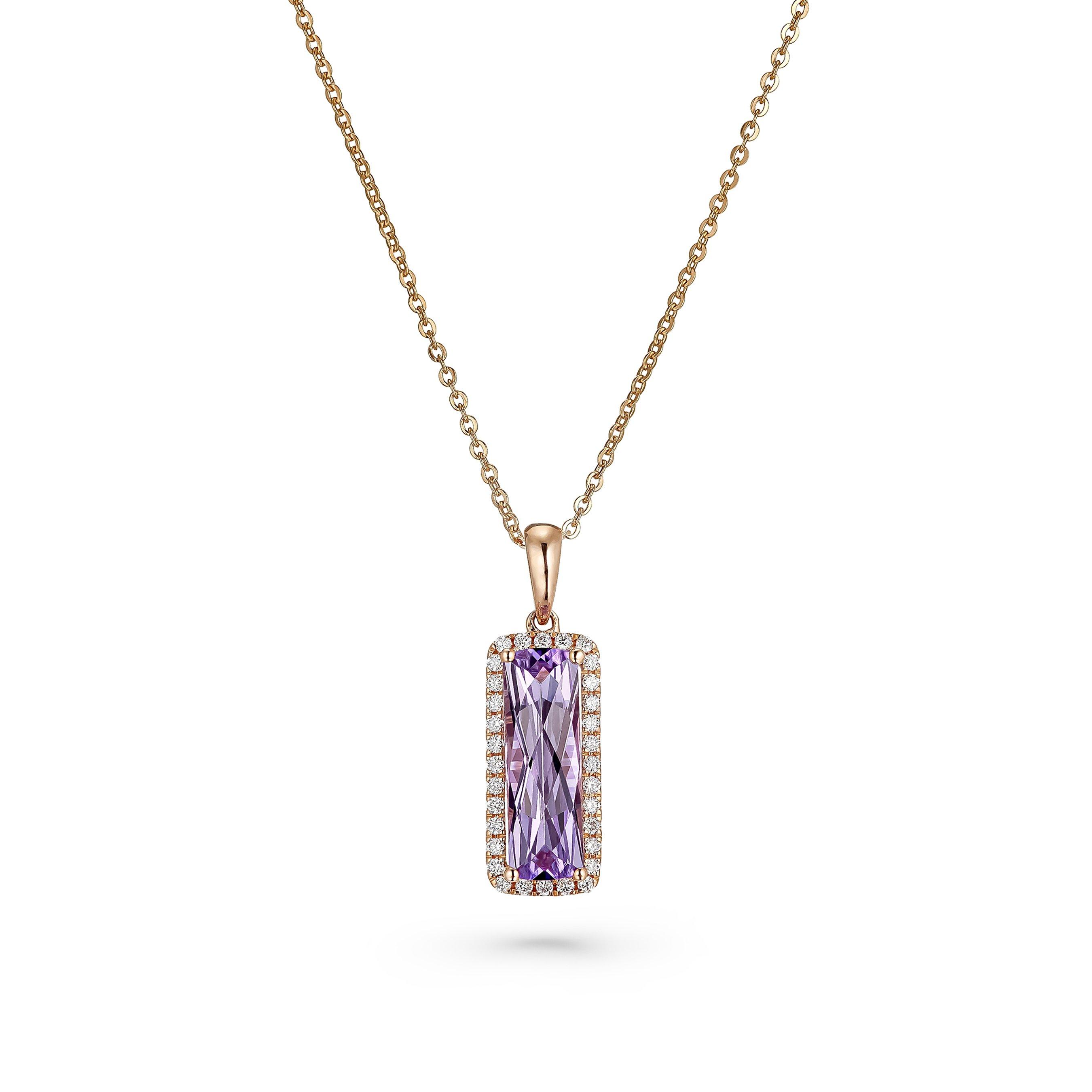 9ct Rose Gold Diamond Amethyst Pendant, Size: 20mm