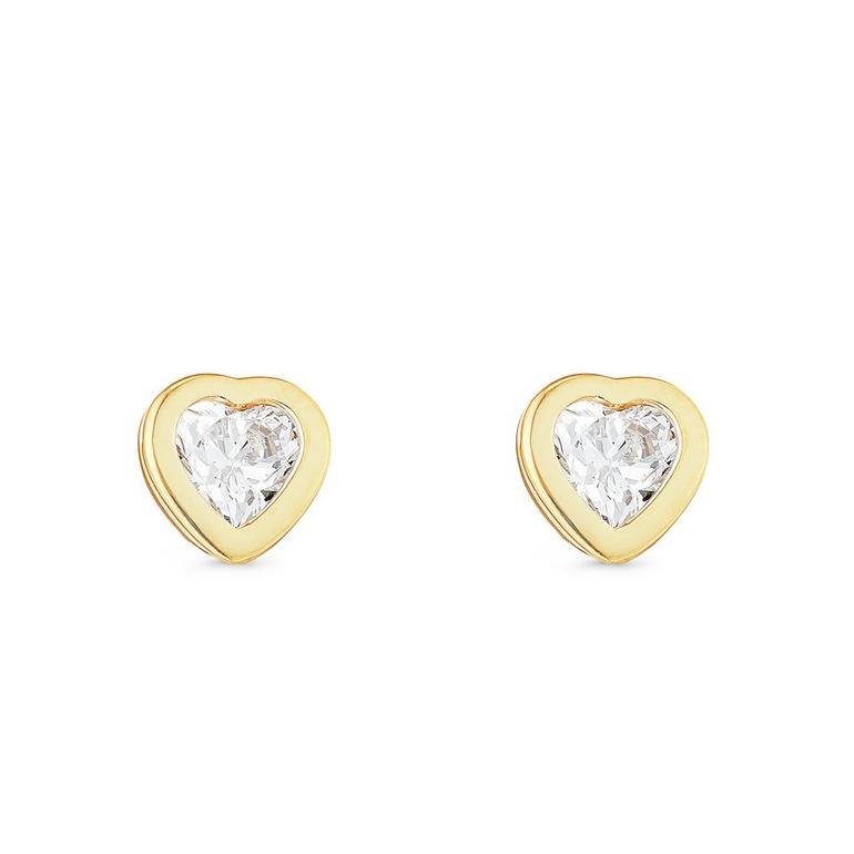 Yellow Gold Cubic Zirconia Heart Earrings