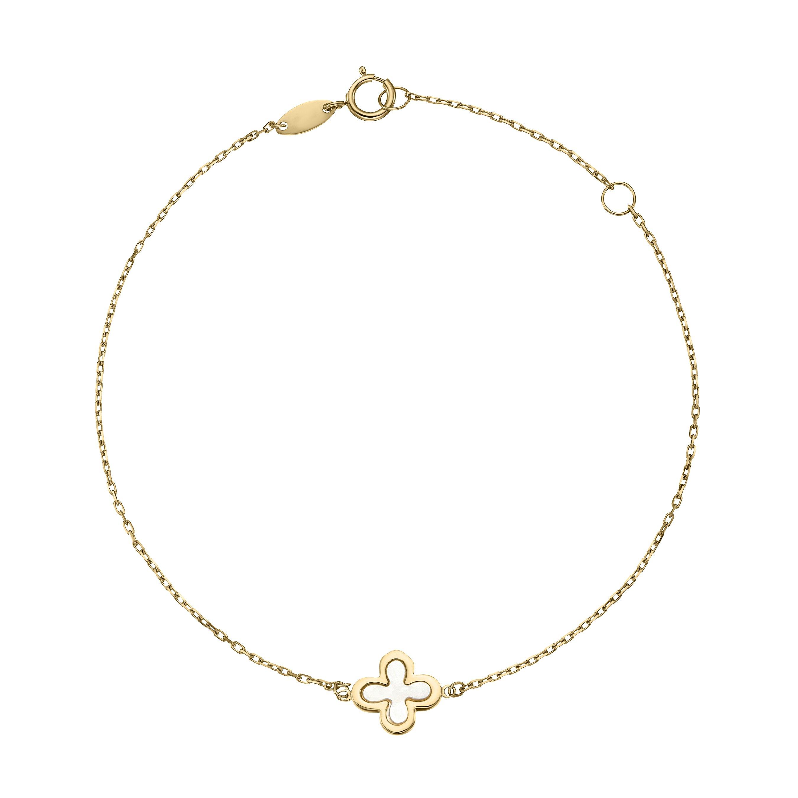 9ct Yellow Gold Mother of Pearl Single Clover Bracelet