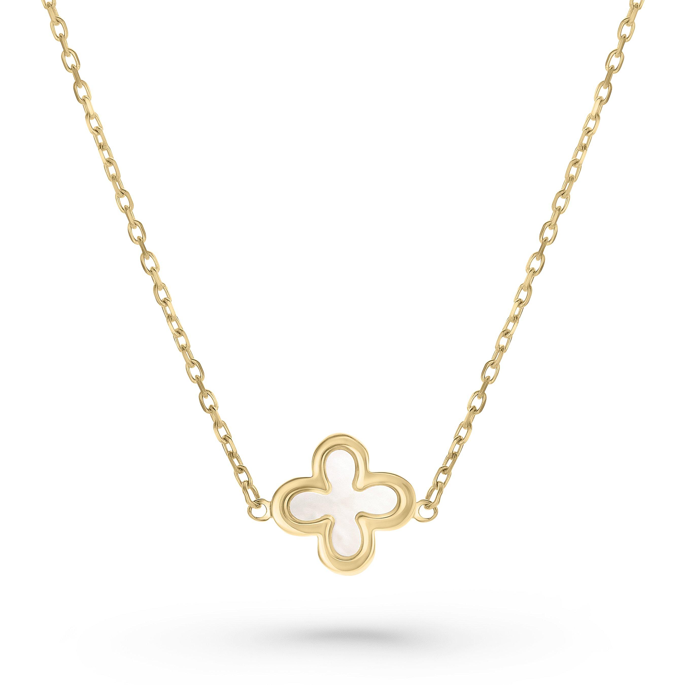Beaverbrooks 9ct Yellow Gold Mother of Pearl Single Clover Necklace