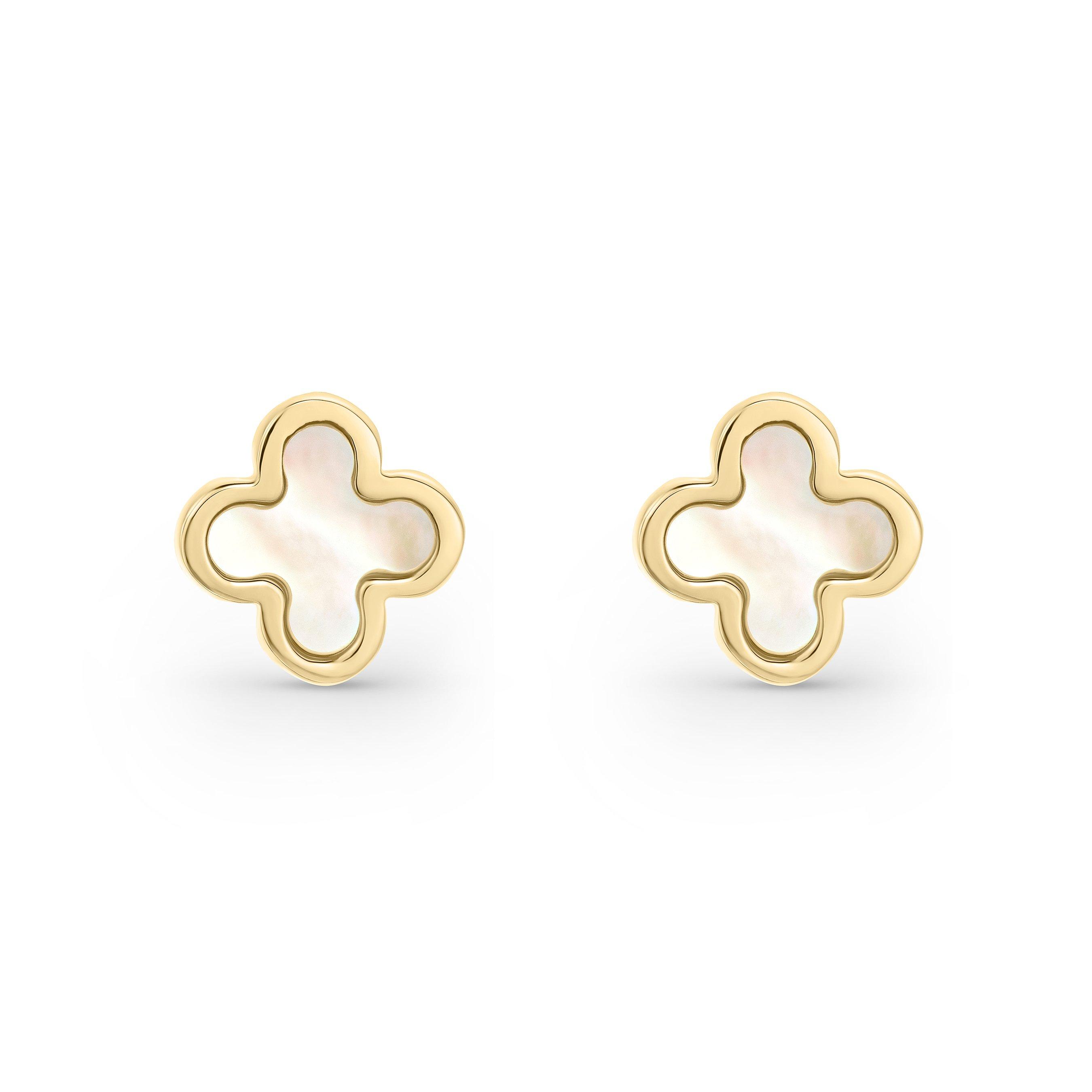 Beaverbrooks 9ct Yellow Gold Mother of Pearl Clover Stud Earrings