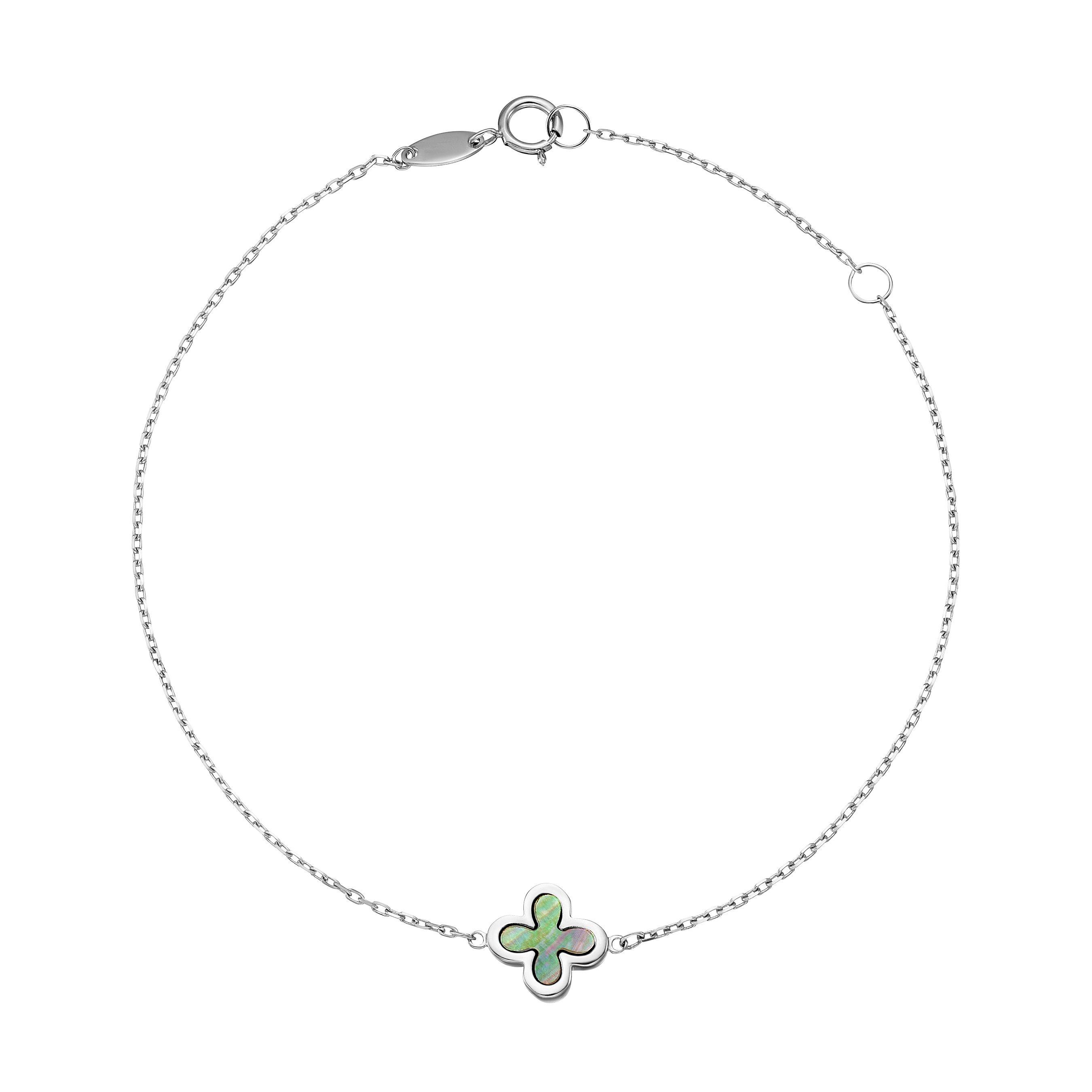 9ct White Gold Mother of Pearl Clover Bracelet