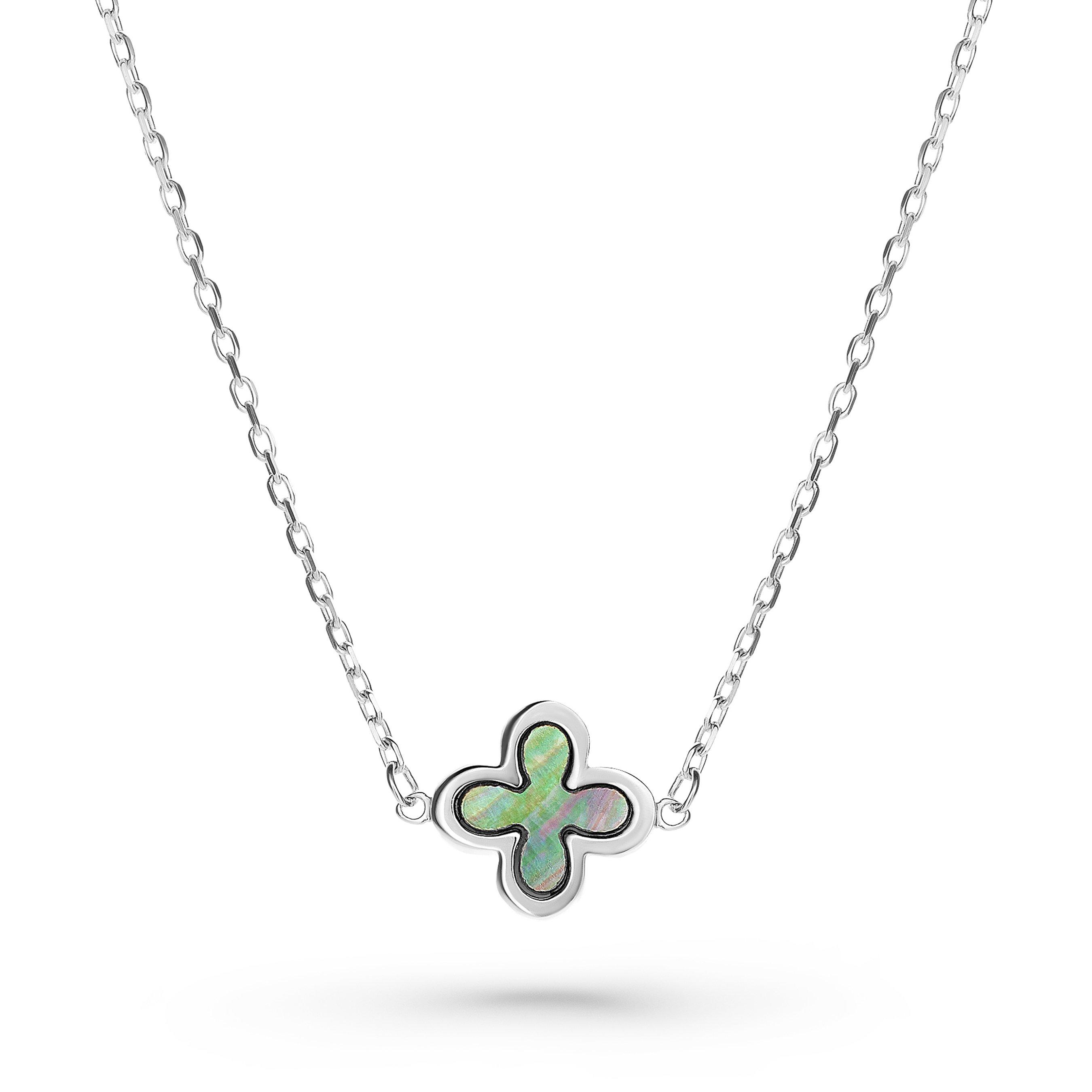 9ct White Gold Mother of Pearl Clover Necklace