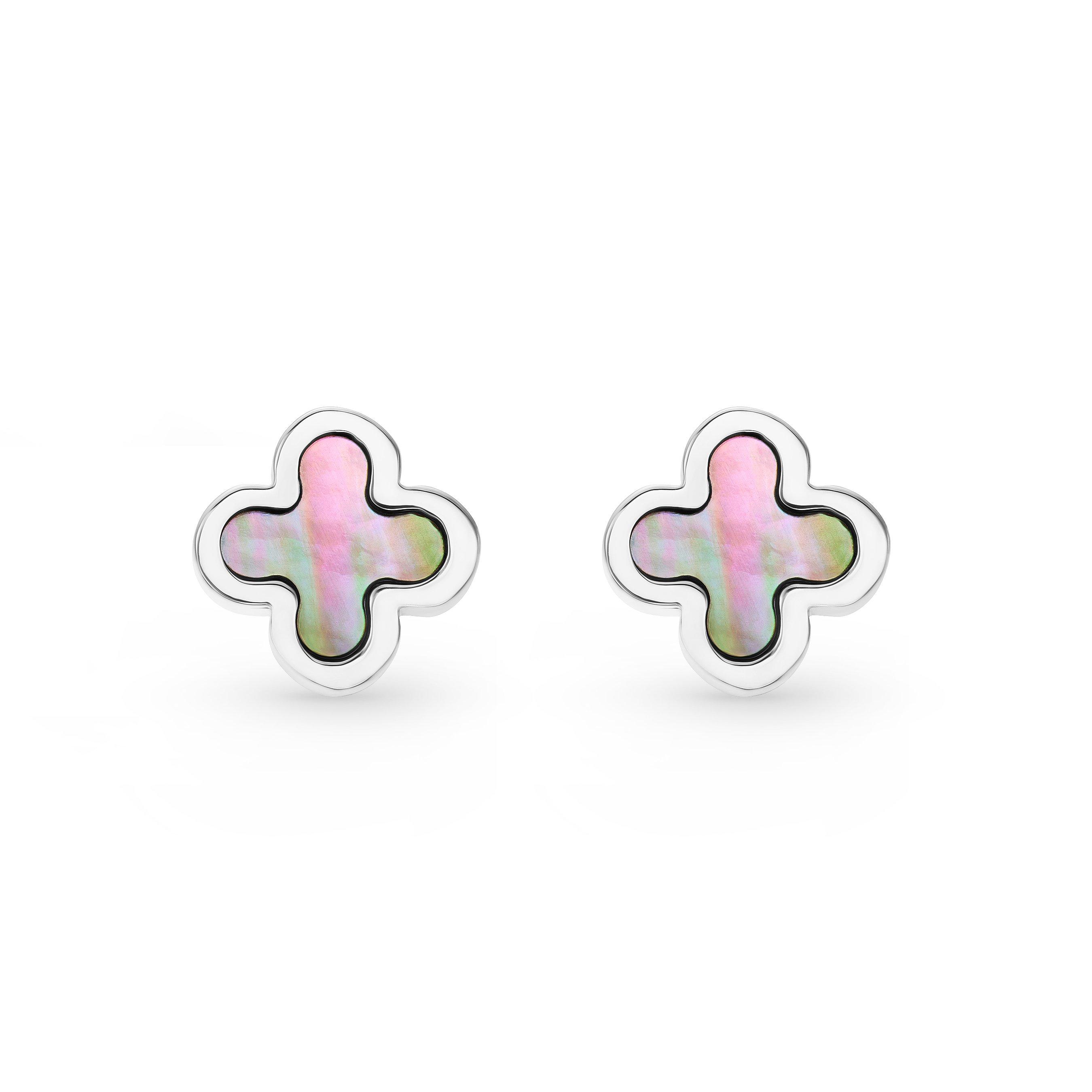 9ct White Gold Mother of Pearl Clover Earrings