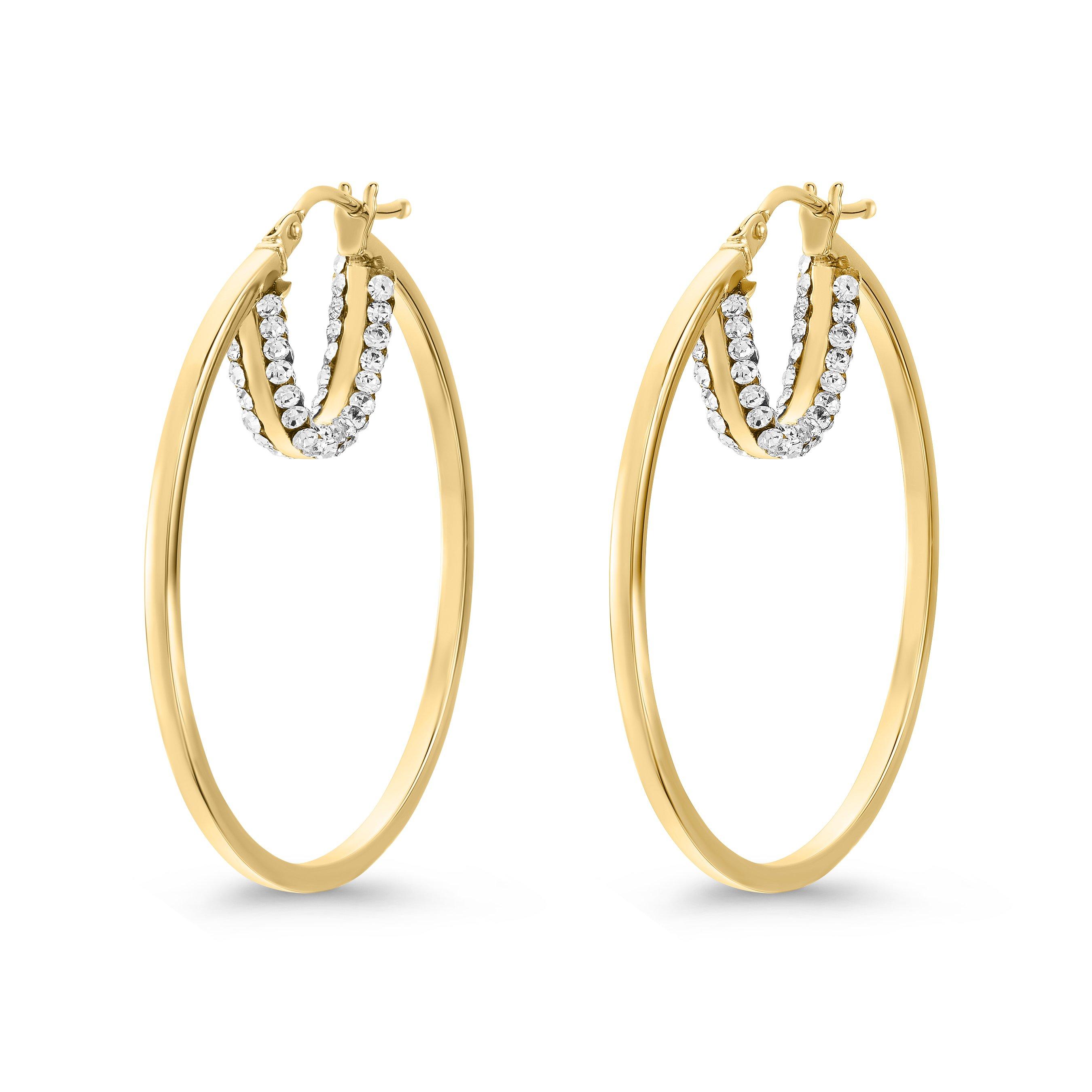 9ct Yellow Gold Crystal Hoop Earrings