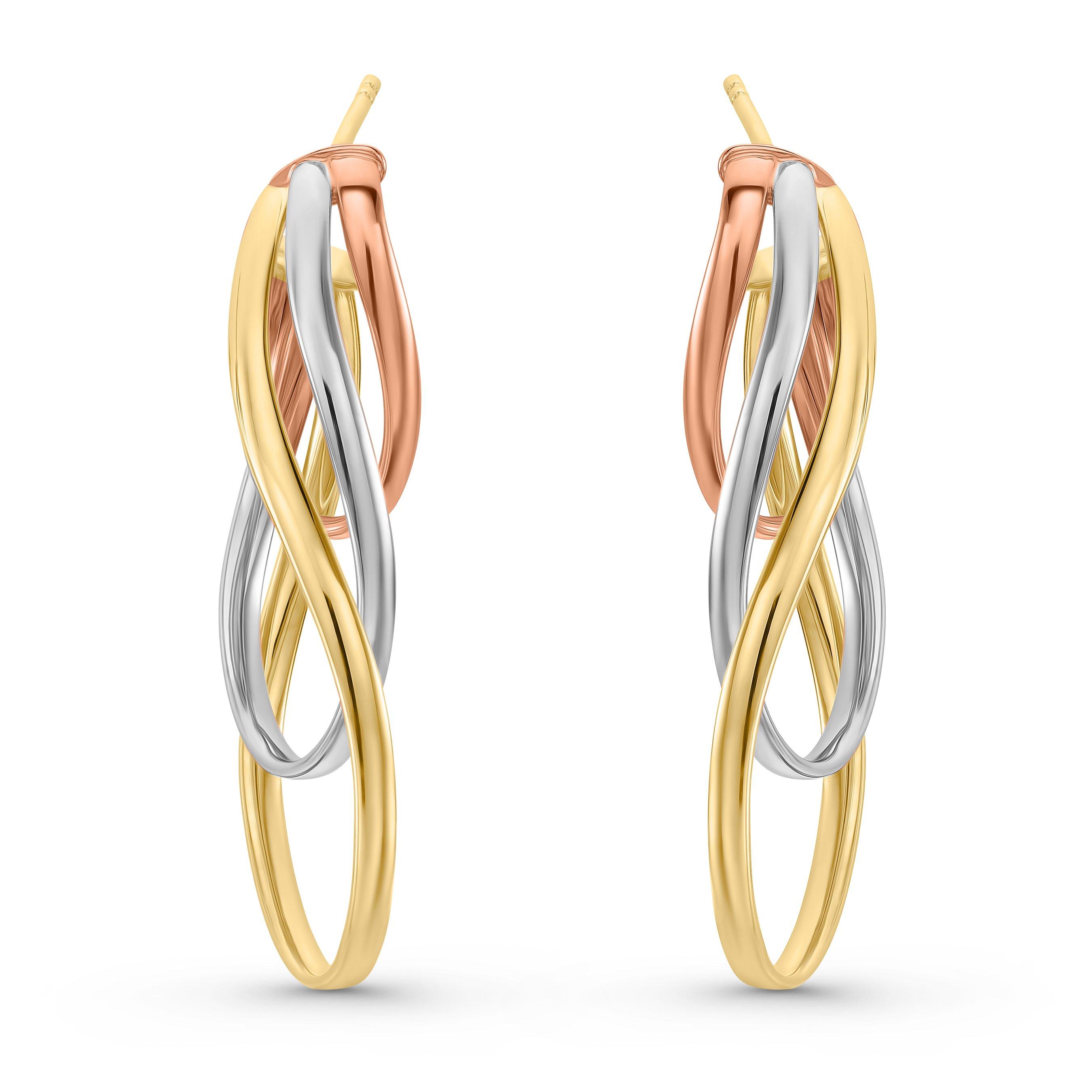 9ct 2024 Bi Colour Rose & White Gold 15x10mm Flat Interlocked Double Oval Hoop Earrings - Real 9K Gold