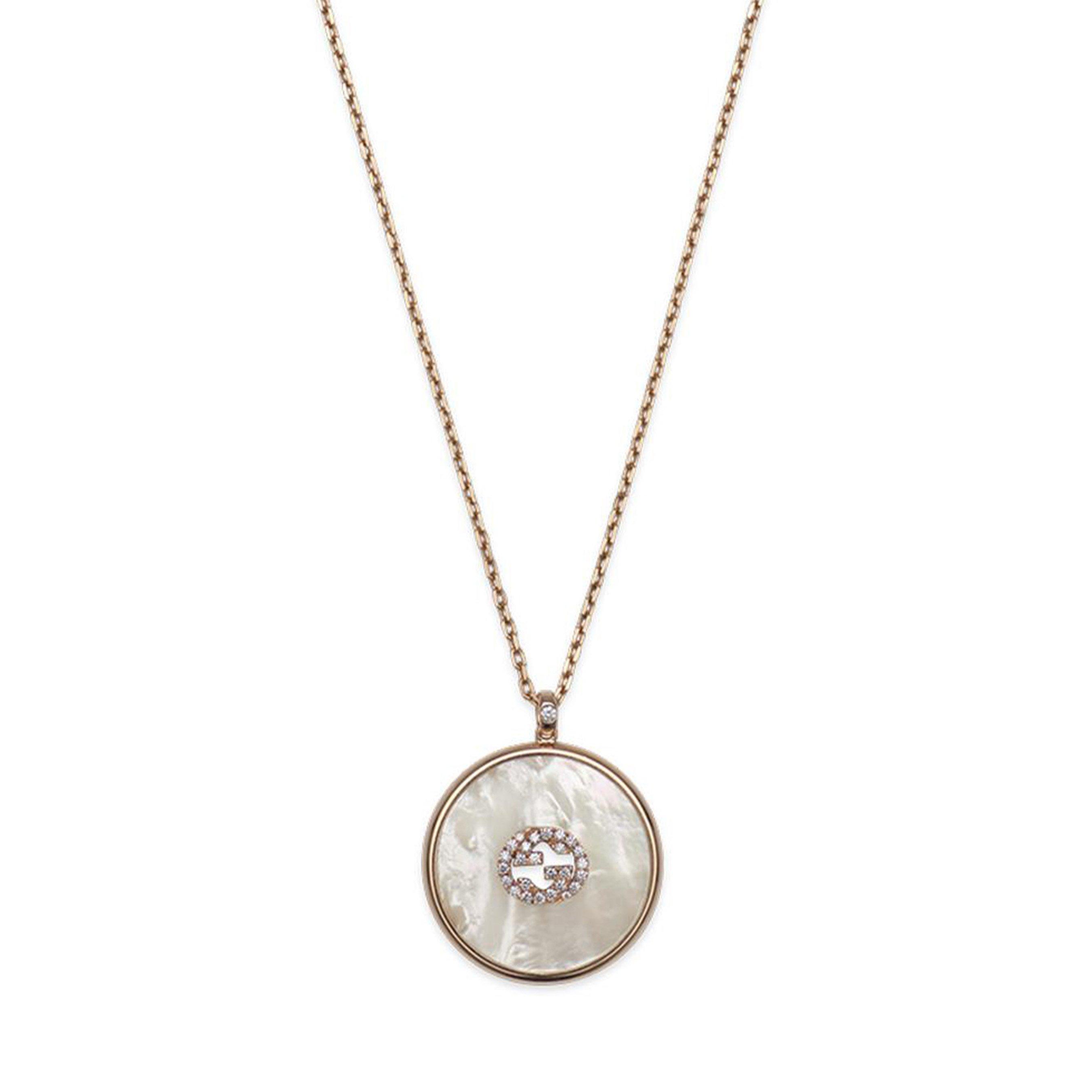 Gucci Interlocking 18ct Rose Gold Diamond Mother of Pearl Necklace