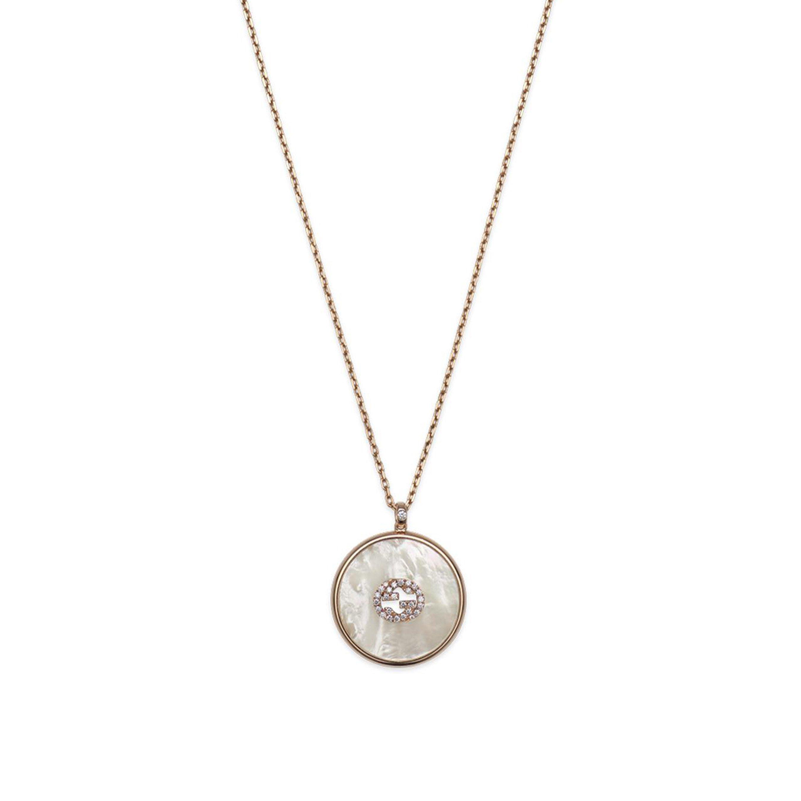 Gucci Interlocking 18ct Rose Gold Diamond Mother of Pearl Necklace ...