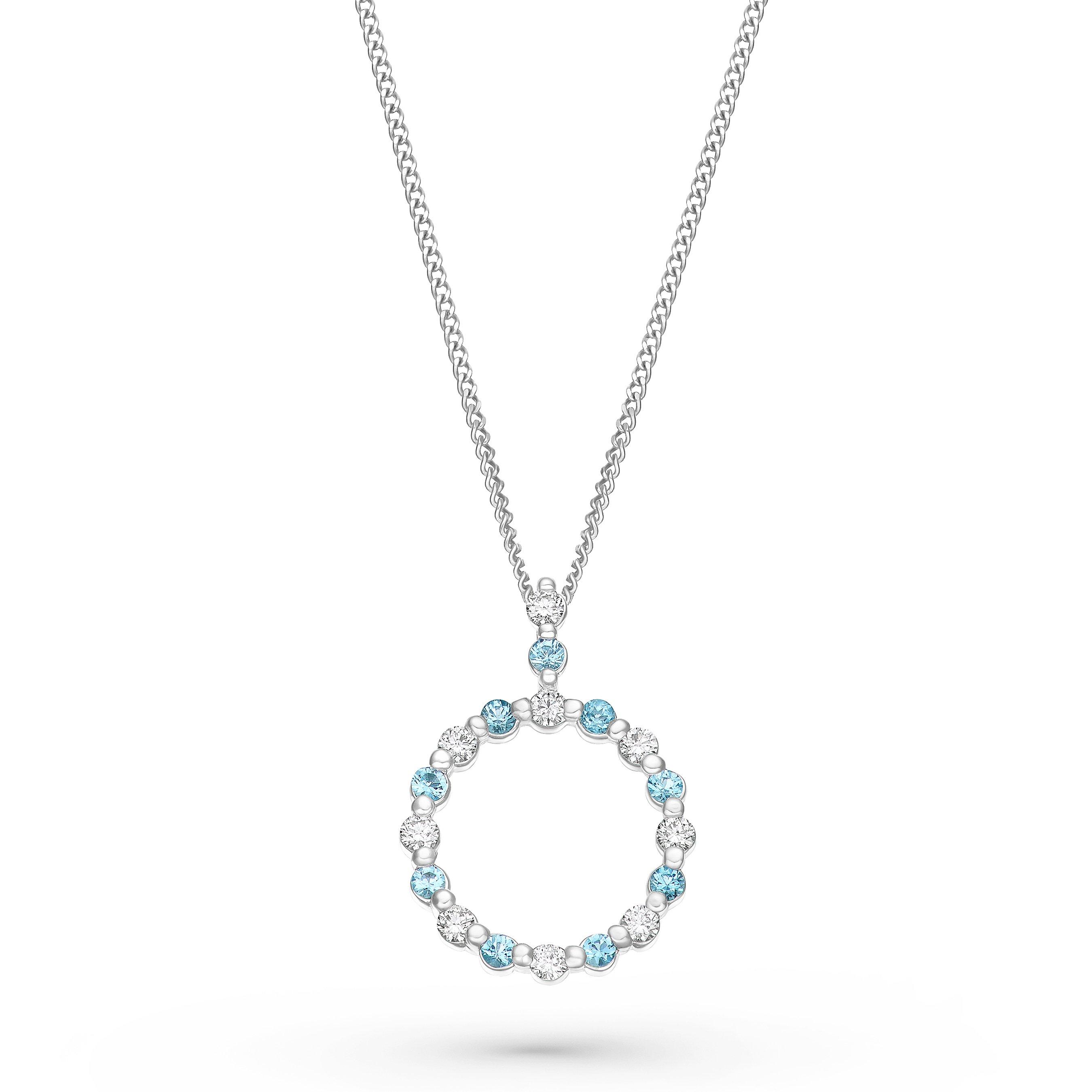 Beaverbrooks Starlit 9ct White Gold Diamond Aquamarine Pendant