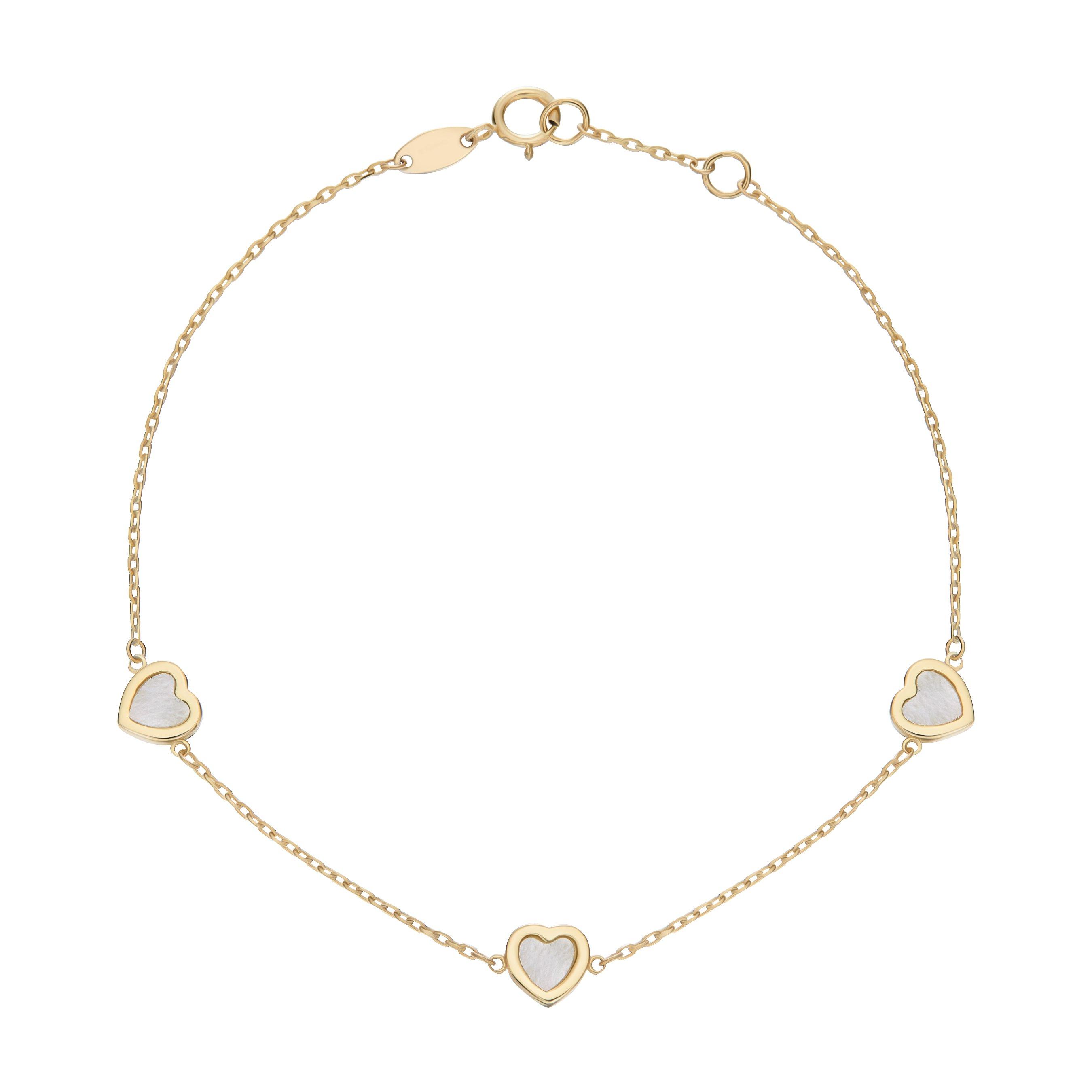 9ct Yellow Gold Mother of Pearl Heart Bracelet