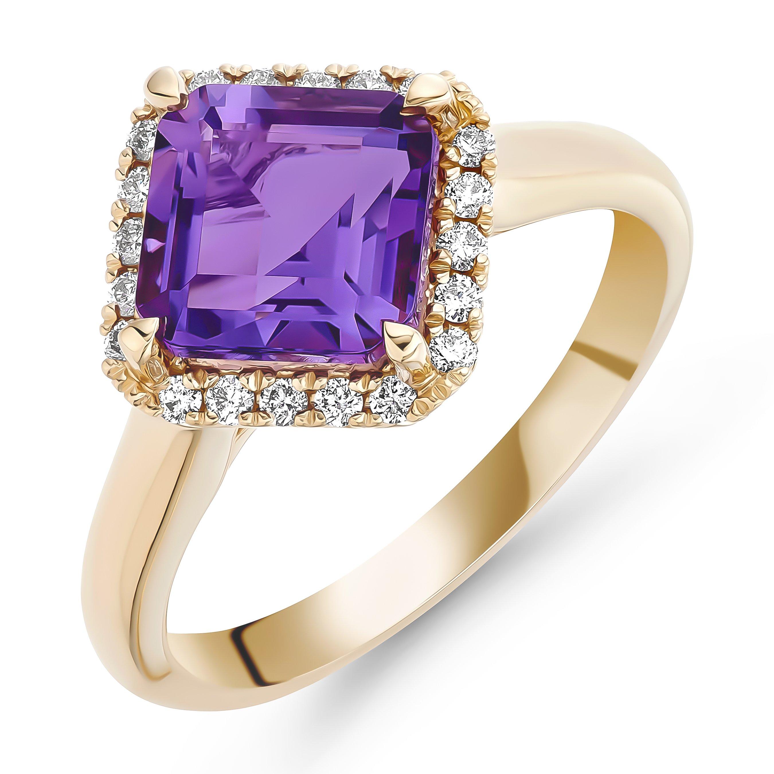 Beaverbrooks 9ct Yellow Gold Diamond Amethyst Ring