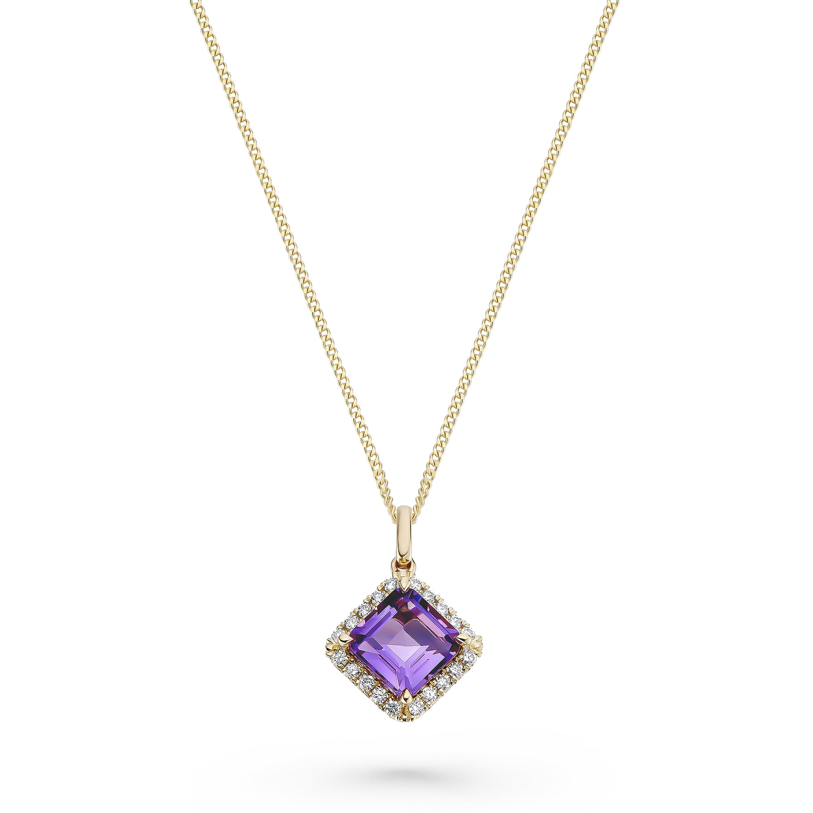 Beaverbrooks 9ct Yellow Gold Diamond Amethyst Pendant