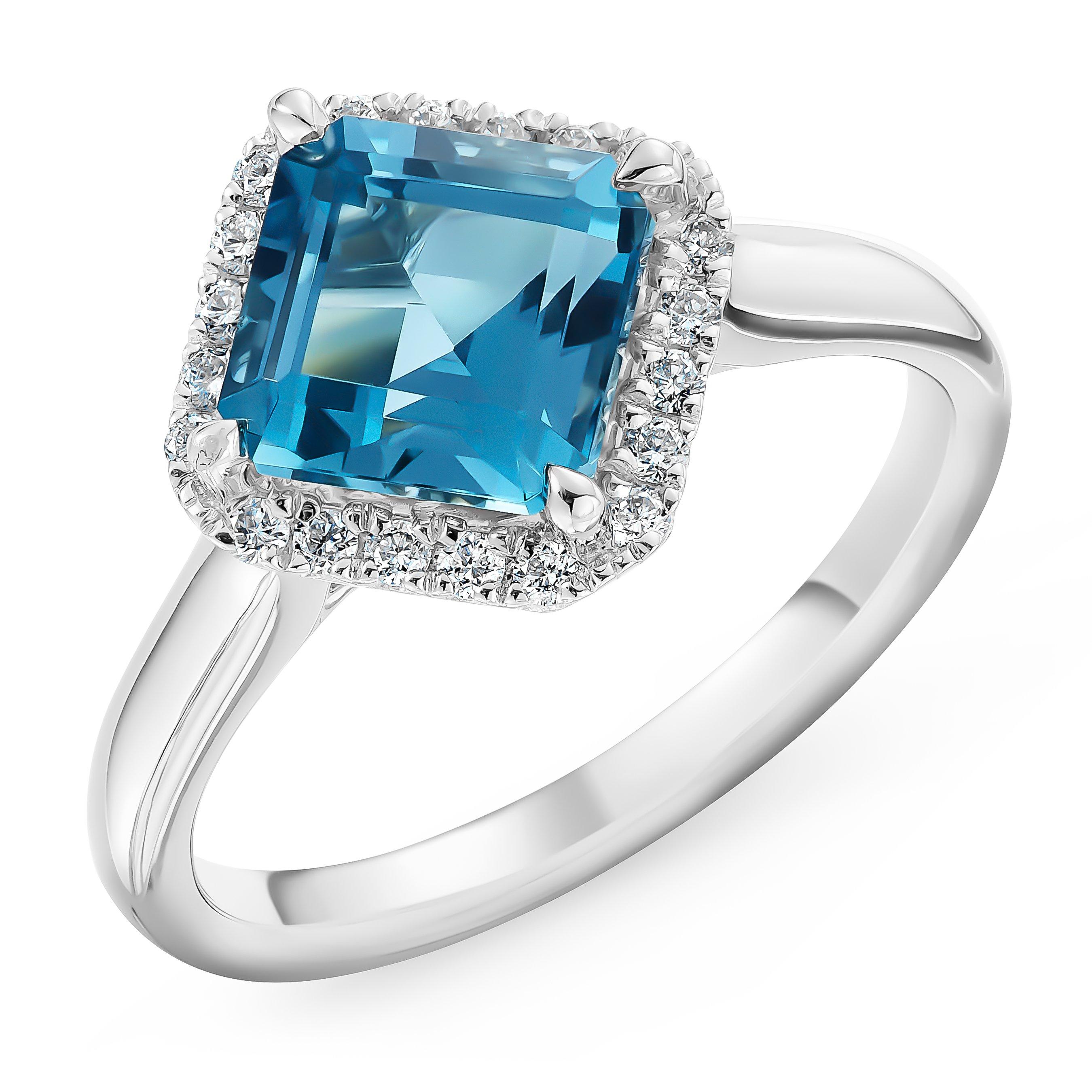 Beaverbrooks 9ct White Gold Diamond Blue Topaz Ring