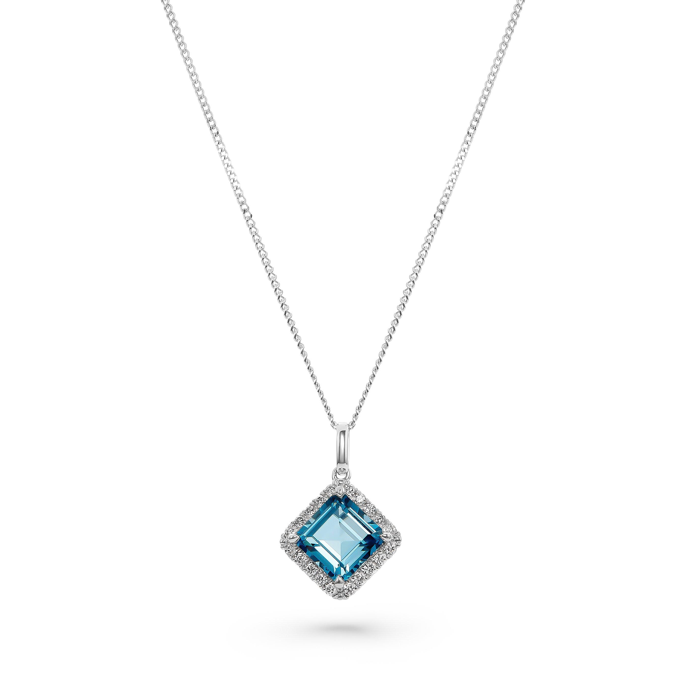 Beaverbrooks 9ct White Gold Diamond Blue Topaz Pendant