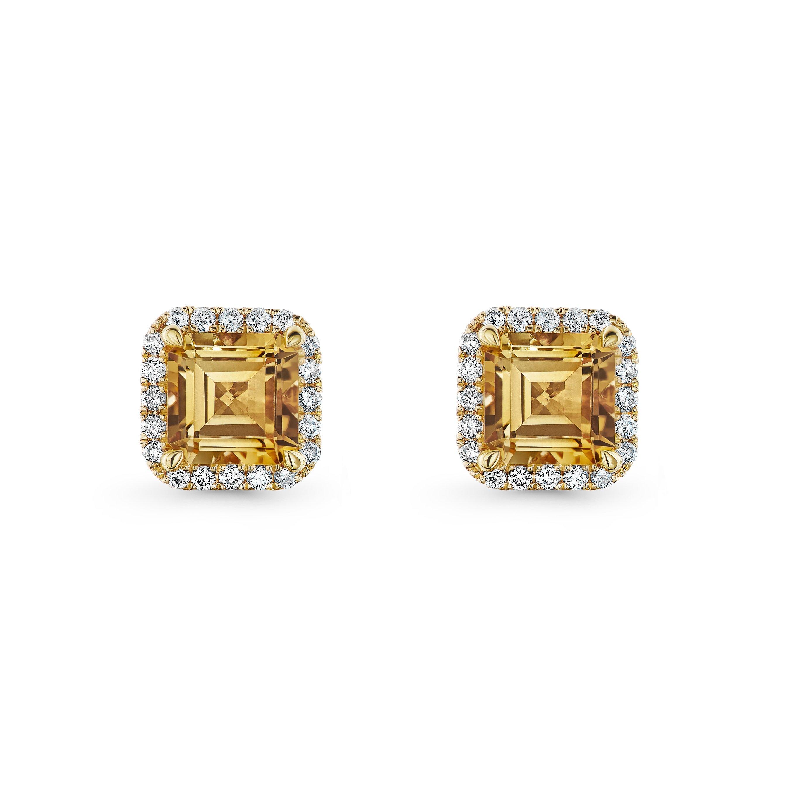 Beaverbrooks 9ct Yellow Gold Diamond Citrine Stud Earrings