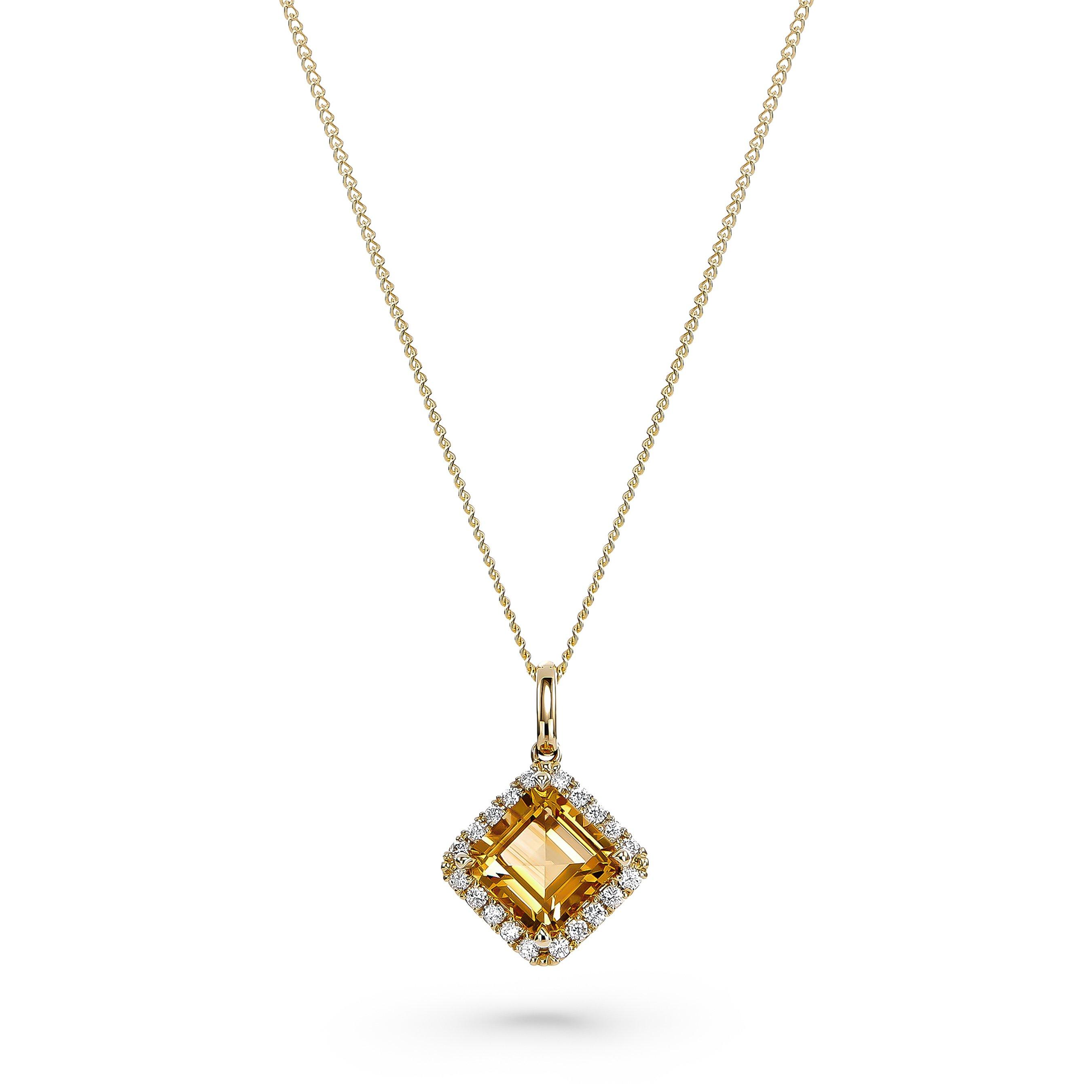 Beaverbrooks 9ct Yellow Gold Diamond Citrine Pendant